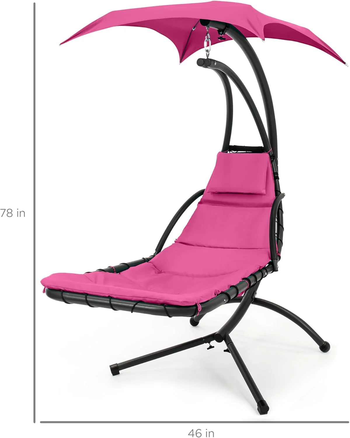 Chaise Longue Suspendue de Exterior Best Choice Products – Silla Balancín Curvada de Acero con Cojín Integrado y Toldo Desmontable – Gris Carbón