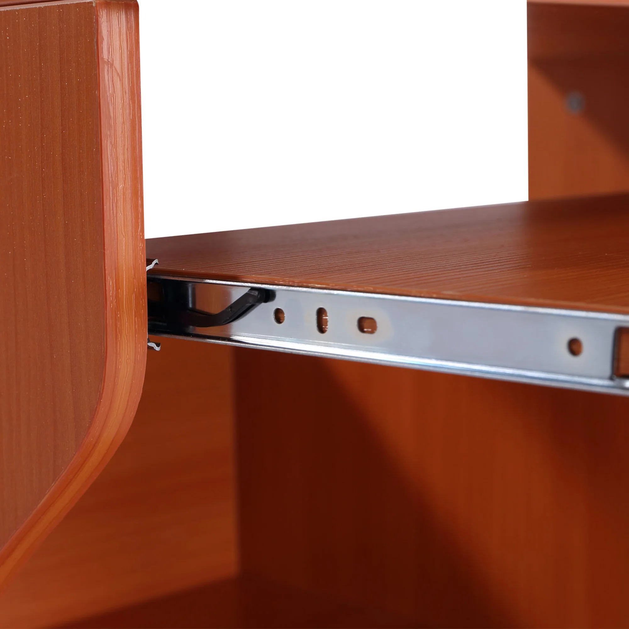 Escritorio para Ordenador con Bandeja Deslizante para Teclado, Estanterías de Almacenamiento y Ruedas, Color Cerezo