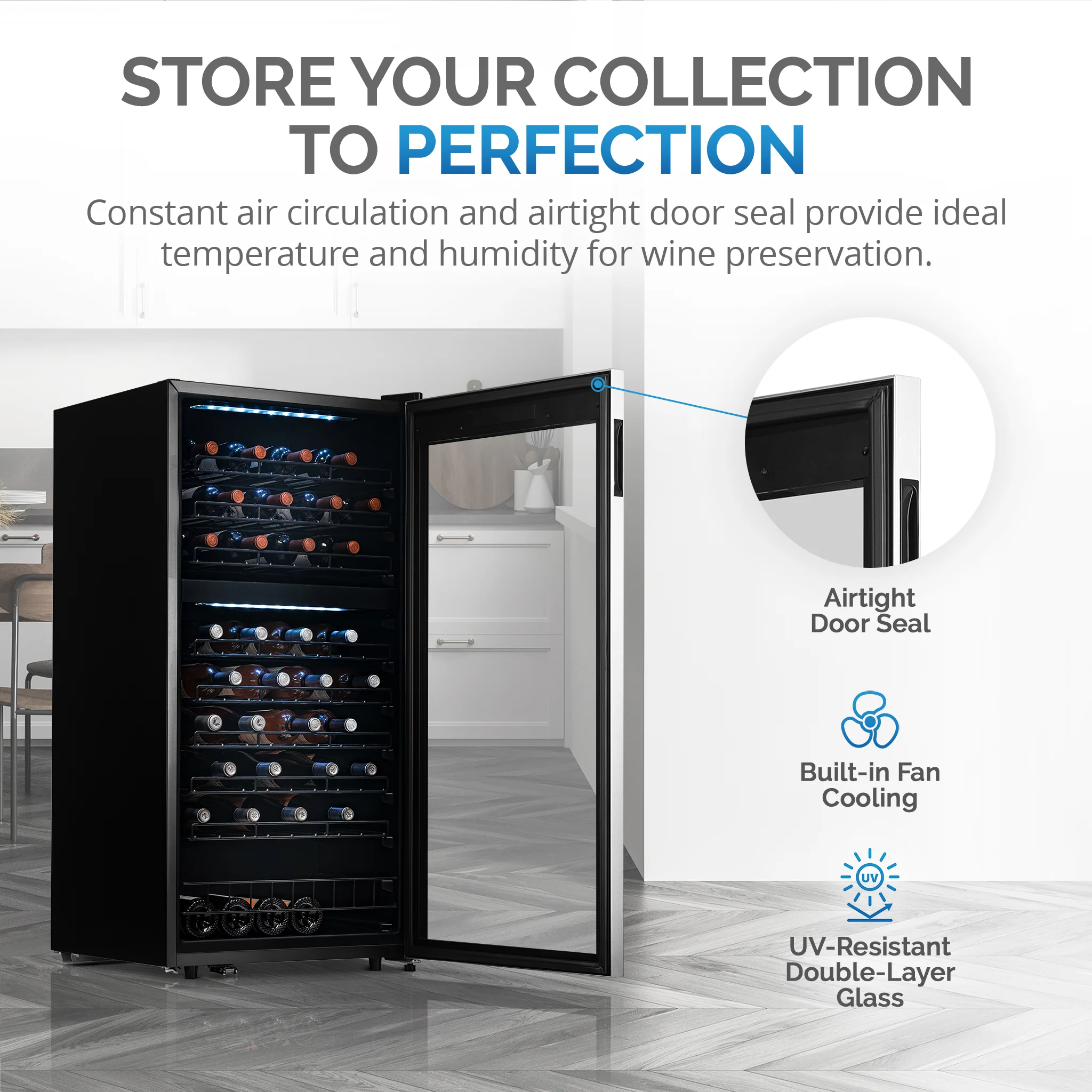 2025 Refrigerador de Vinos Independiente Newair® de Acero Inoxidable – 76 Botellas – 23