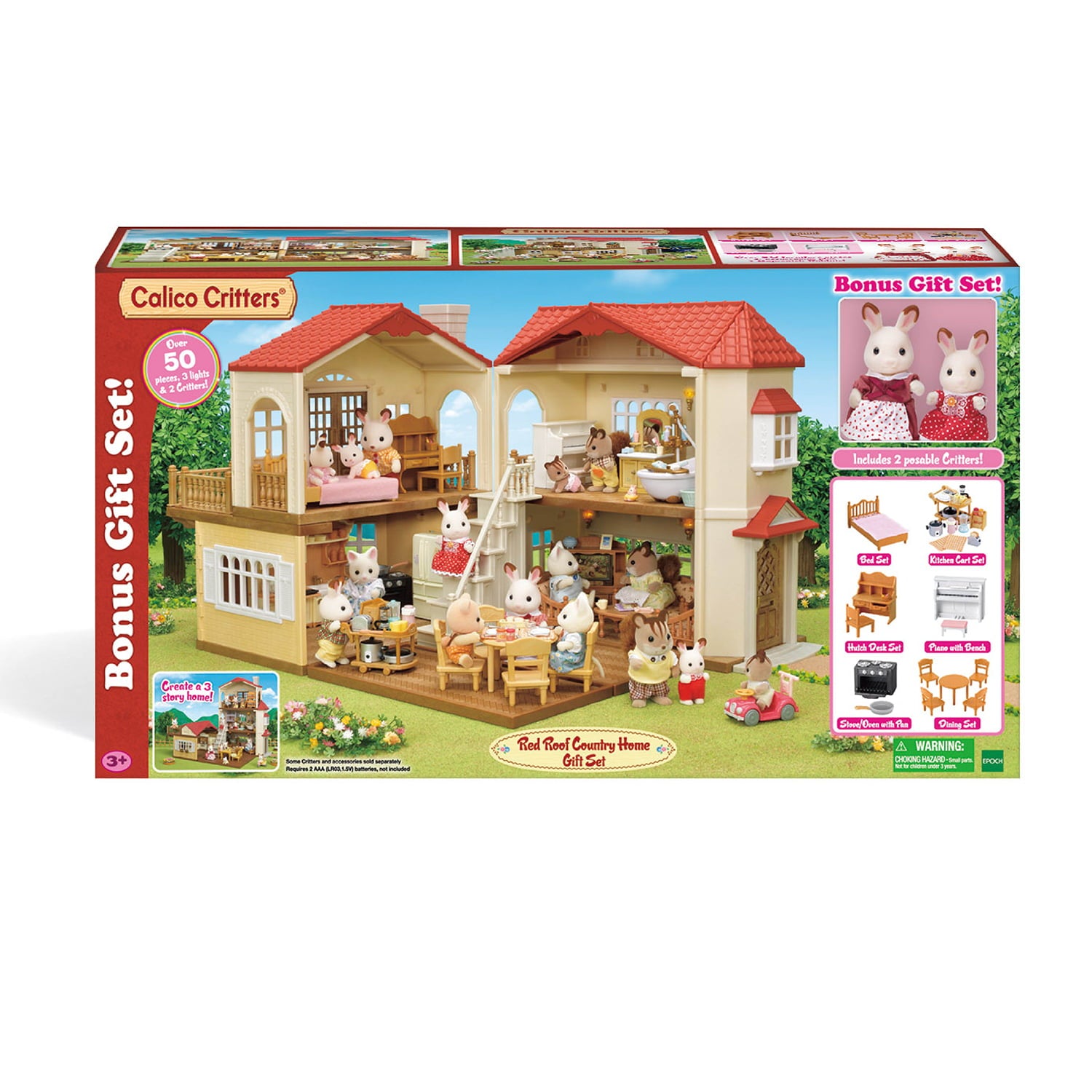 Calico Critters Casa de Campo con Techo Rojo – Casa de Muñecas con Figuras, Muebles y Accesorios
