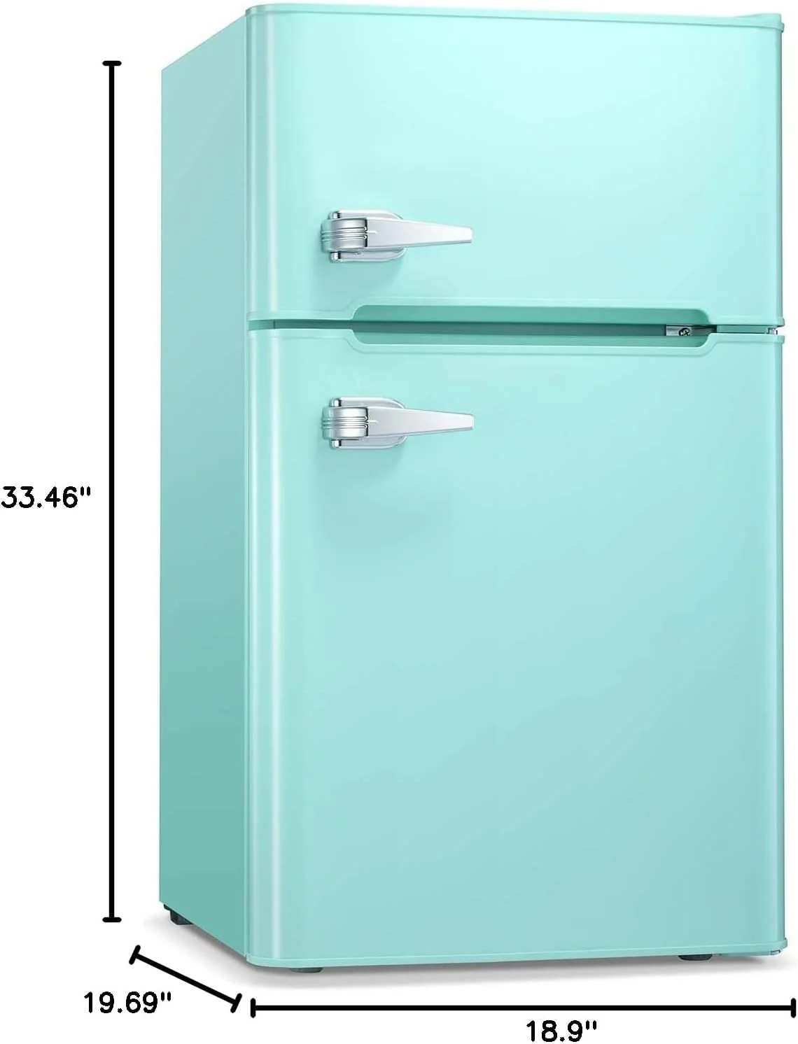 2025 Refrigerador compacto Antarctic Star con congelador separado, mini nevera de doble puerta, estantes ajustables y desmontables, estilo retro de acero inoxidable, para sala/cocina/dormitorio/oficina, 3,2 pies³, verde
