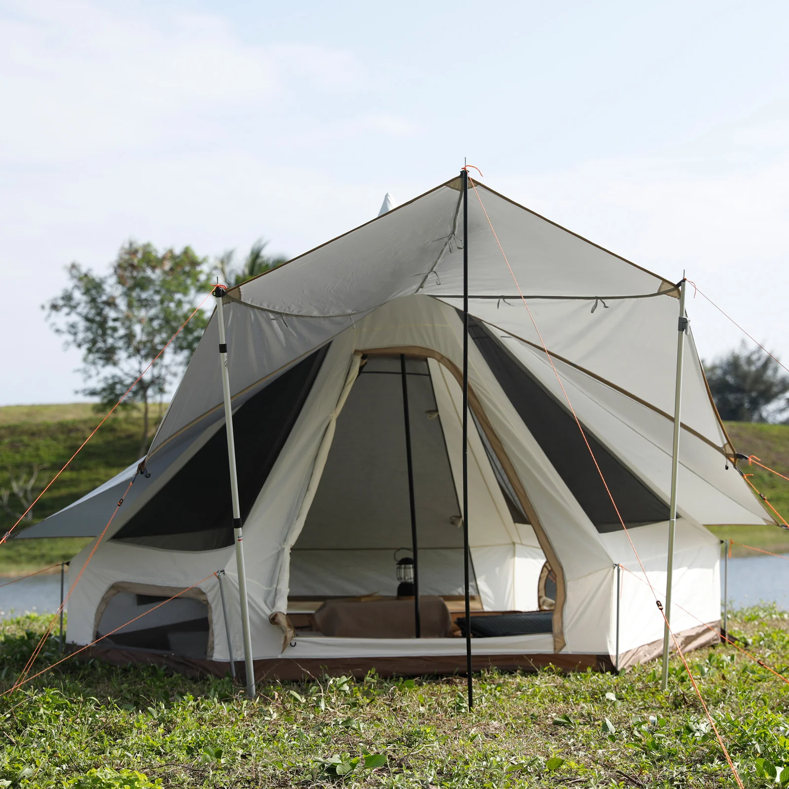 2025 KingCamp Dschingis 320 Light – Tienda tipi para 2 personas con 3,2 m de diámetro, 3000 mm de columna de agua y toldos solares modulares para glamping y festivales
