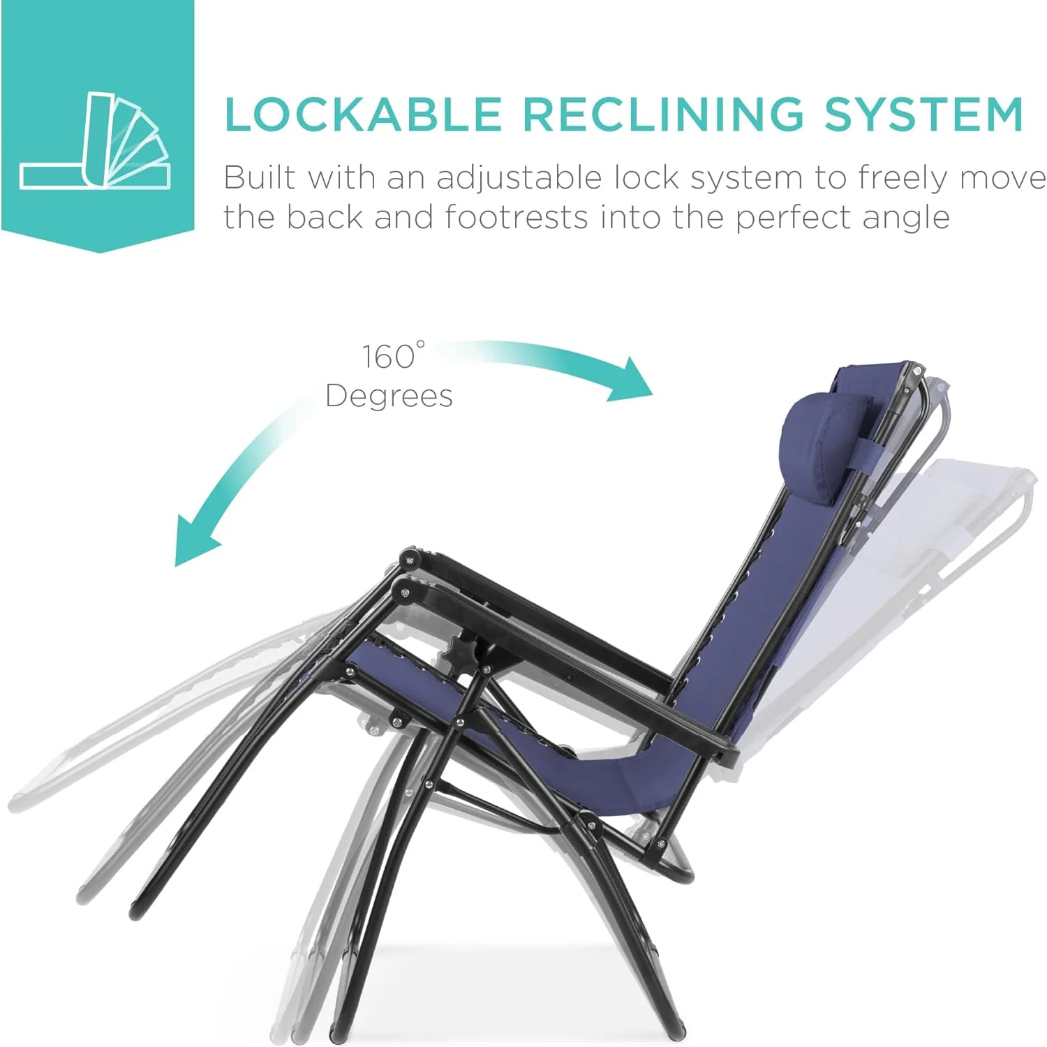 Best Choice Products – Silla Reclinable de Patio con Gravedad Cero, Ajustable y Plegable para Exteriores con Dosel, Almohada Cervical y Bandeja Lateral, Textileno – Azul Pavo Real