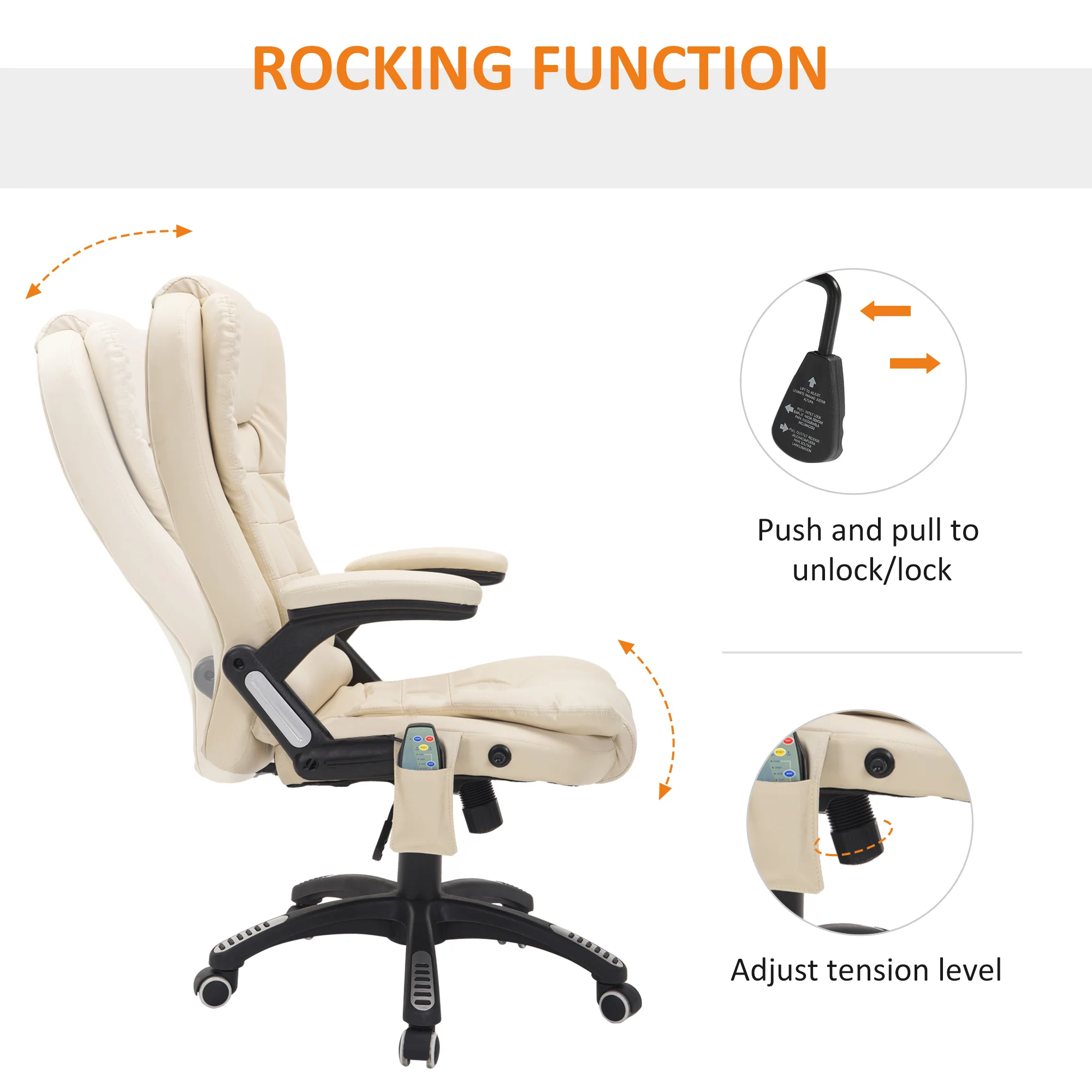 Silla de oficina ejecutiva con masaje y calefacción, sillón de oficina de cuero PU con respaldo alto, beige