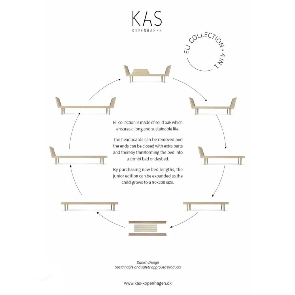 2025 Cabezal y pie de cama de repuesto para cama Eli KAS Kopenhagen – Madera maciza de roble certificada FSC | Diseño modular 4-en-1 | Para daybed, cama combinada y cama junior | Sin colchón ni estructura