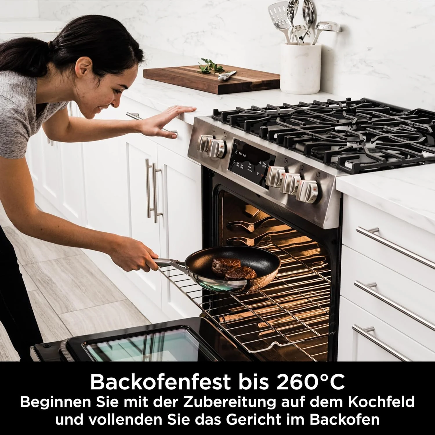 2025 Ninja Foodi MAX Freidora de Aire Doble Zona, 9,5 L cobre/negro, AF400EUCP + Set de Cuchillos Ninja StaySharp blanco, K62006EUWH + Sartén de acero inoxidable Ninja Foodi ZEROSTICK 28 cm, C60028EU