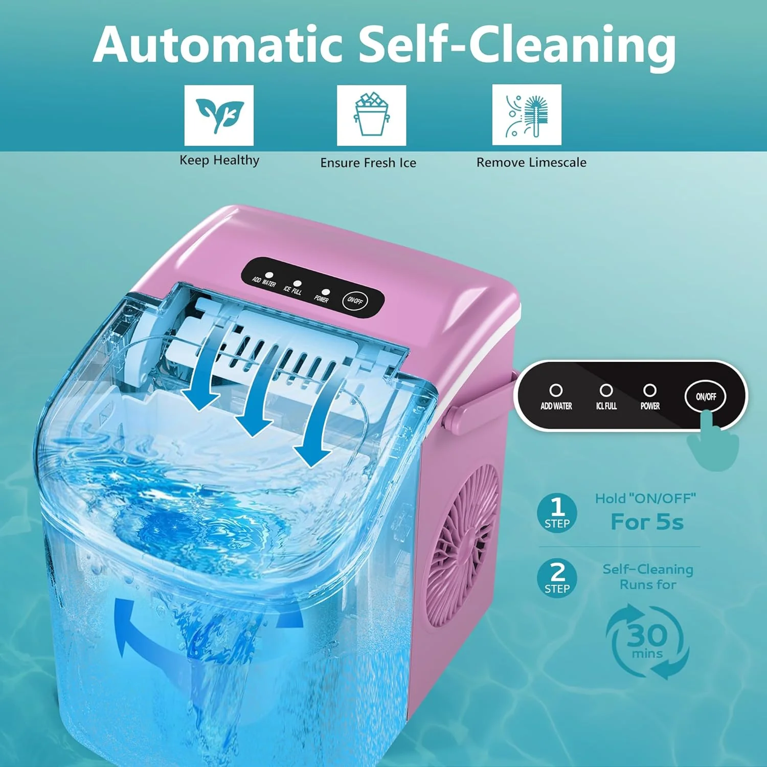2025 Máquina de hielo portátil EUHOMY 12'' Rosa – Ultra silenciosa con asa