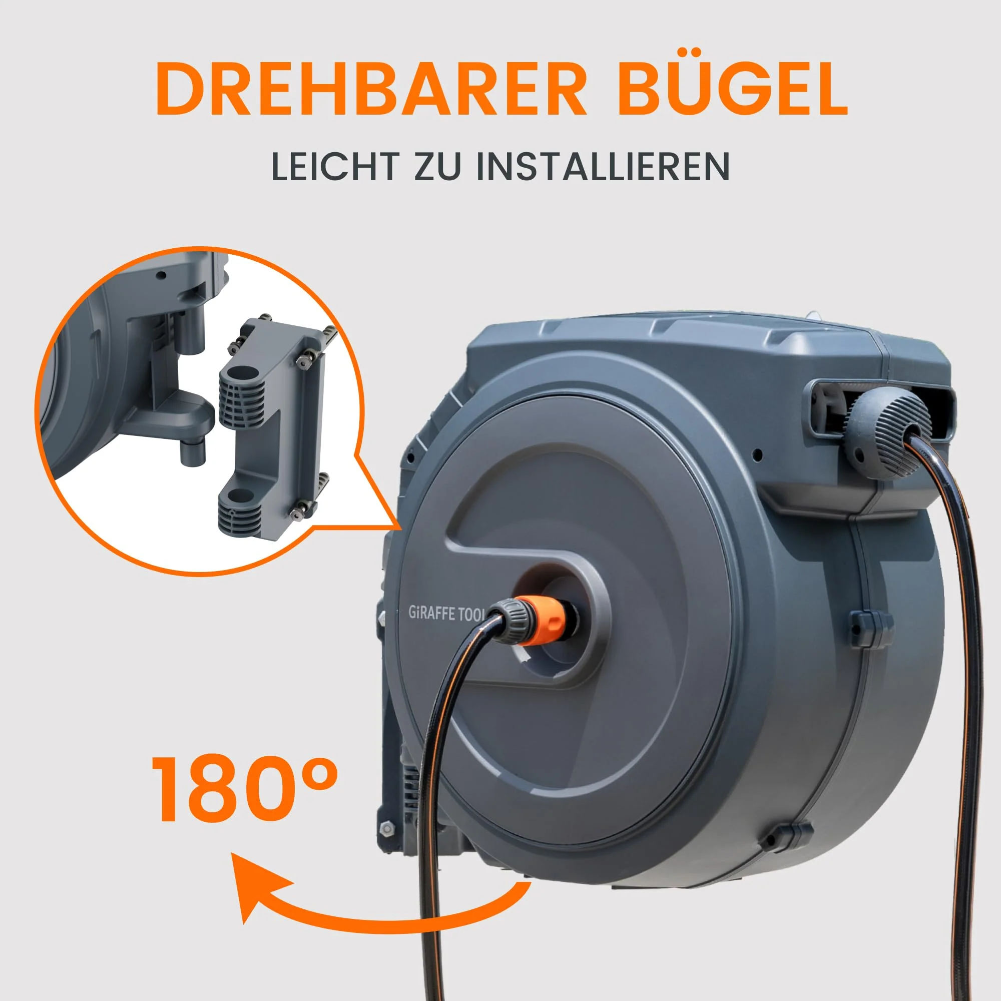 2025 Caja de Manguera de Pared Automática Giraffe Tools 35 m + 2 m, Enrollador de Manguera Giratorio 180°, con 7 Boquillas Ajustables y Manguera de Conexión