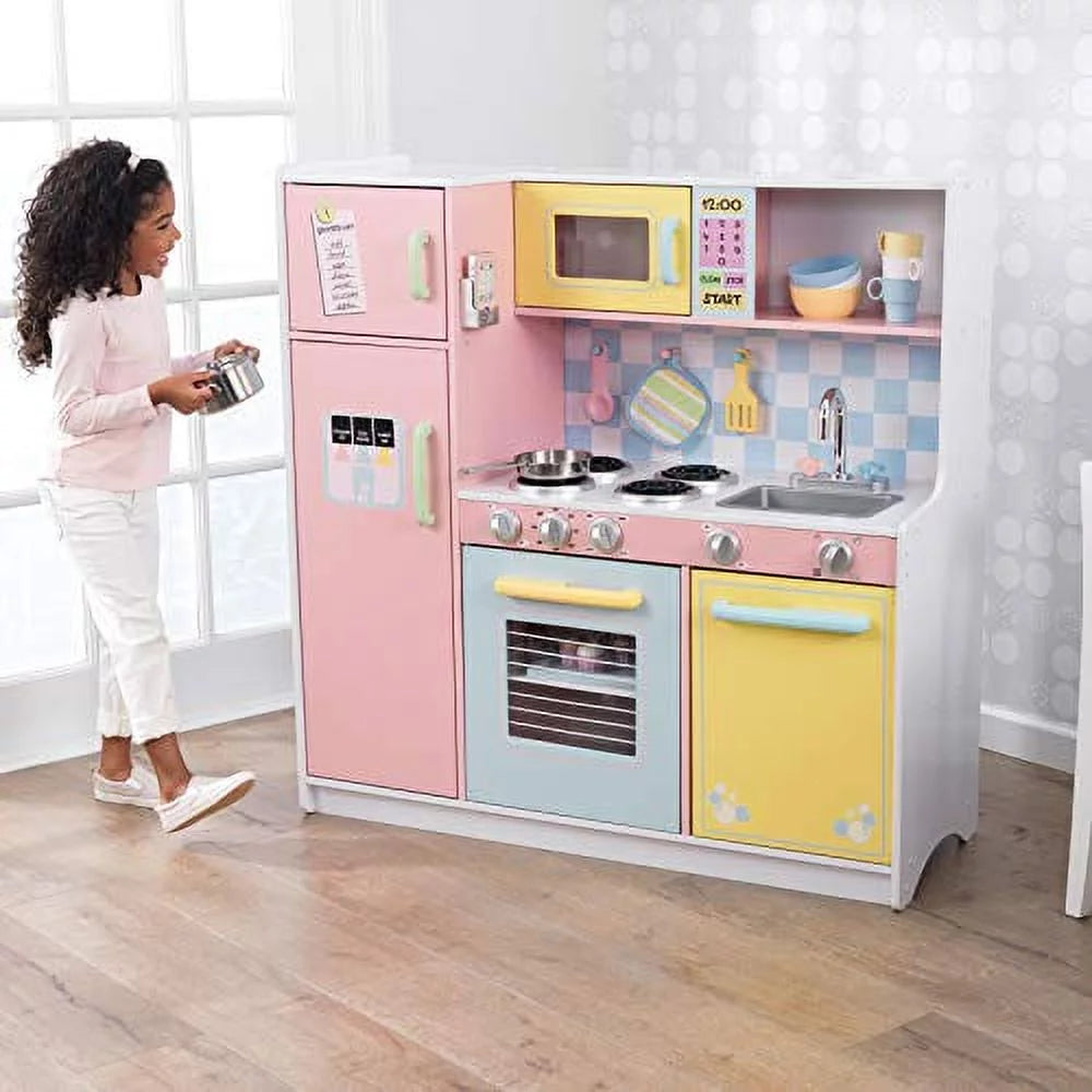 Cocina grande KidKraft de madera con perillas giratorias, puertas transparentes y teléfono de juguete, regalo para niños a partir de 3 años (42.30 x 17.60 x 43.00 pulgadas)