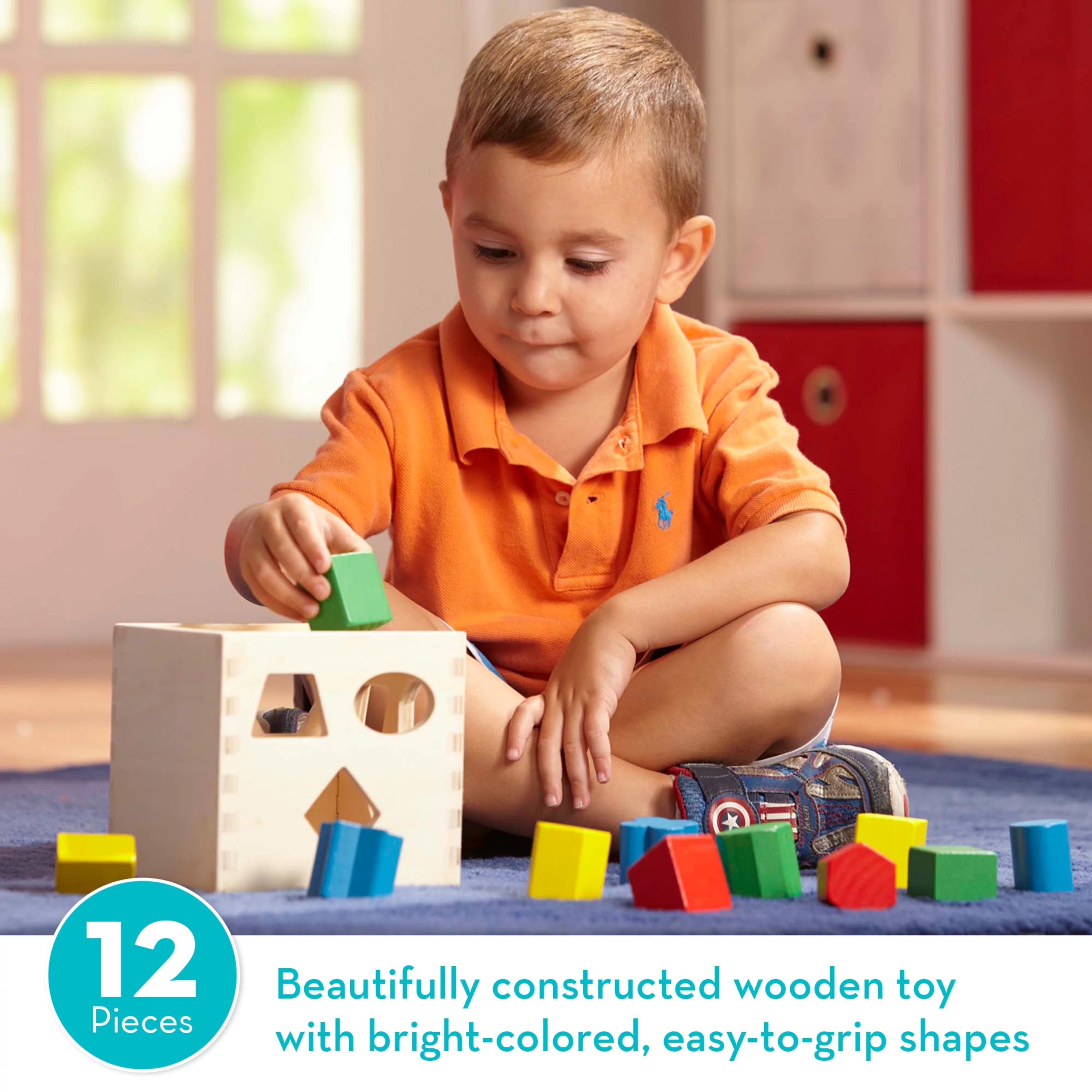 Melissa & Doug Cubo de Clasificación de Formas – Juguete Clásico de Madera con 12 Formas