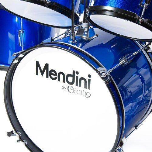 Set de Batería Mendini By Cecilio para Niños/Juveniles – 16 Pulgadas, 5 Piezas, Azul Metálico – Kit de Batería Inicial con Trono Ajustable, Platillo, Pedal y Baquetas – MJDS-5-BL