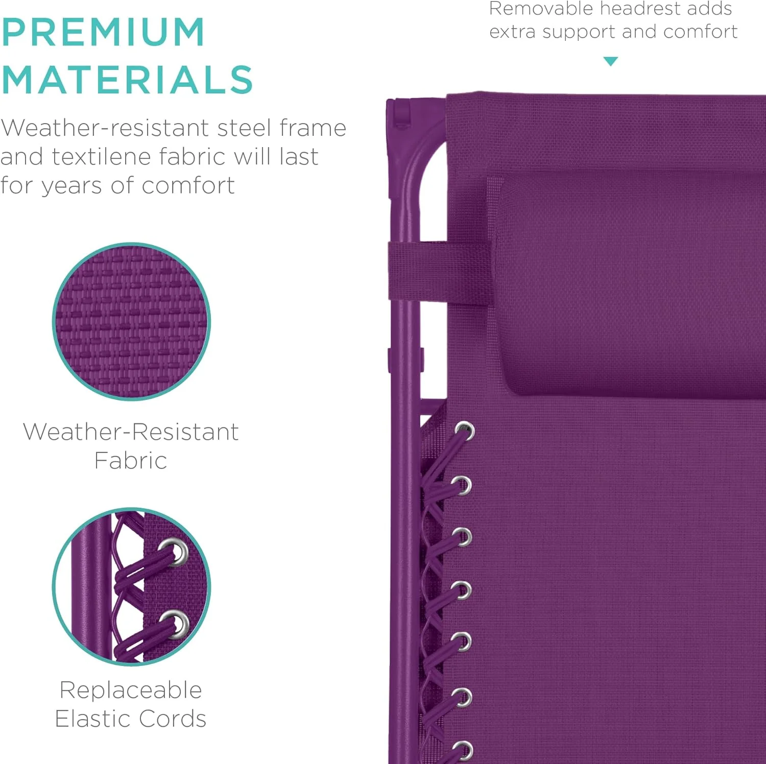 Best Choice Products – Silla Reclinable de Patio con Gravedad Cero, Ajustable y Plegable para Exteriores con Dosel, Almohada Cervical y Bandeja Lateral, Textileno – Azul Pavo Real