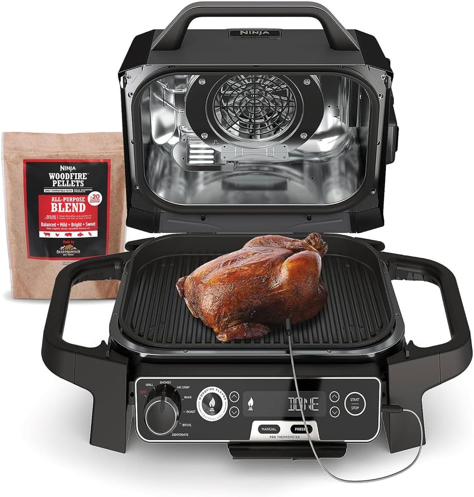 2025 Parrilla y Ahumador Profesional para Exteriores, Termómetro Integrado, Parrilla Principal 7 en 1, Ahumador BBQ, Freidora de Aire, Horno, Deshidratador, Parrilla, Pellet de Leña, Portátil, Eléctrica