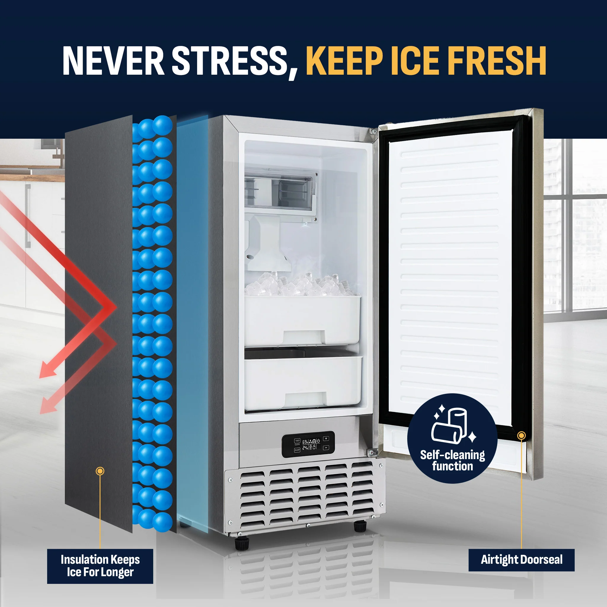2025 Máquina de Hielo en Trozos Newair 15” Empotrable – 66 lb/día – Acero Inoxidable