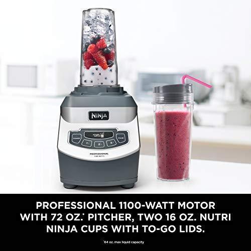 2025 Ninja Licuadora Profesional de Encimera con Base de 1100 Vatios, Jarra Total Crushing de 72 Oz y (2) Tazas de 16 Oz para Bebidas Congeladas y Smoothies (BL660), Gris