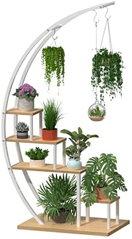 Soporte para Plantas de Metal Creativo con Forma de Media Luna, Estante Escalera para Macetas (Paquete de 2)