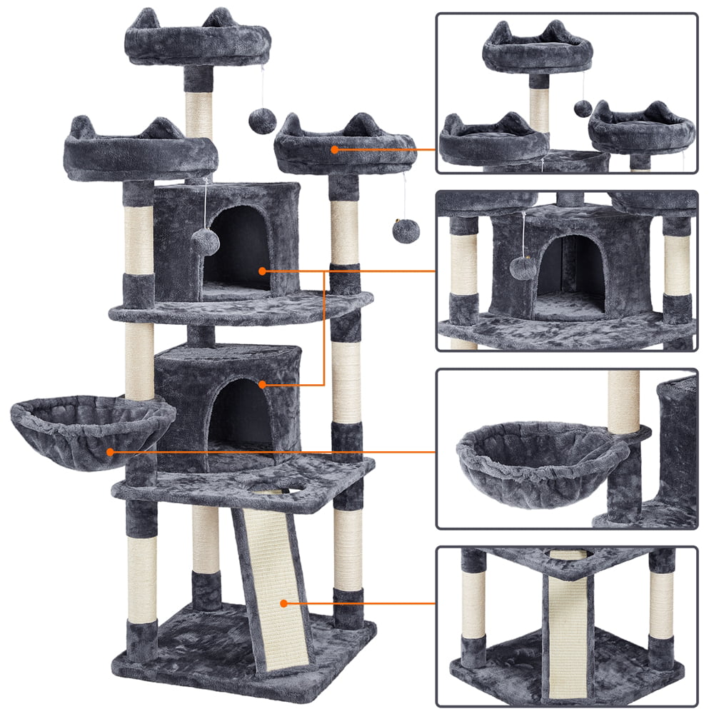 Árbol para Gato de Gran Formato Topeakmart 175 cm con 2 Cuevas y Rascadores, Gris Oscuro