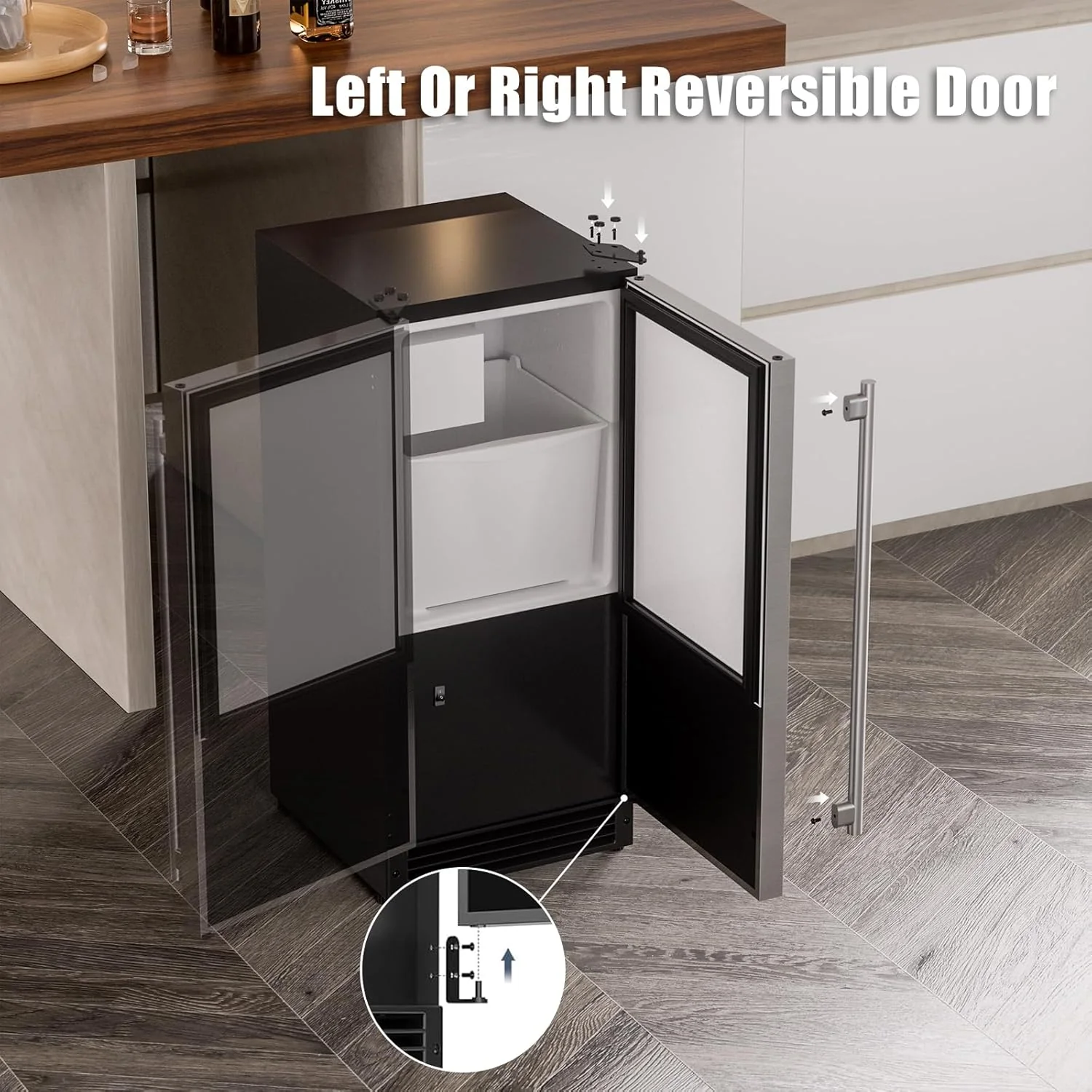 2025 COTLIN Máquina de Hielo Empotrable Sin Drenaje – Capacidad de 22 lb, Hielo en Forma de Media Luna, Acero Inoxidable, Uso Doméstico o Comercial, Certificada ETL