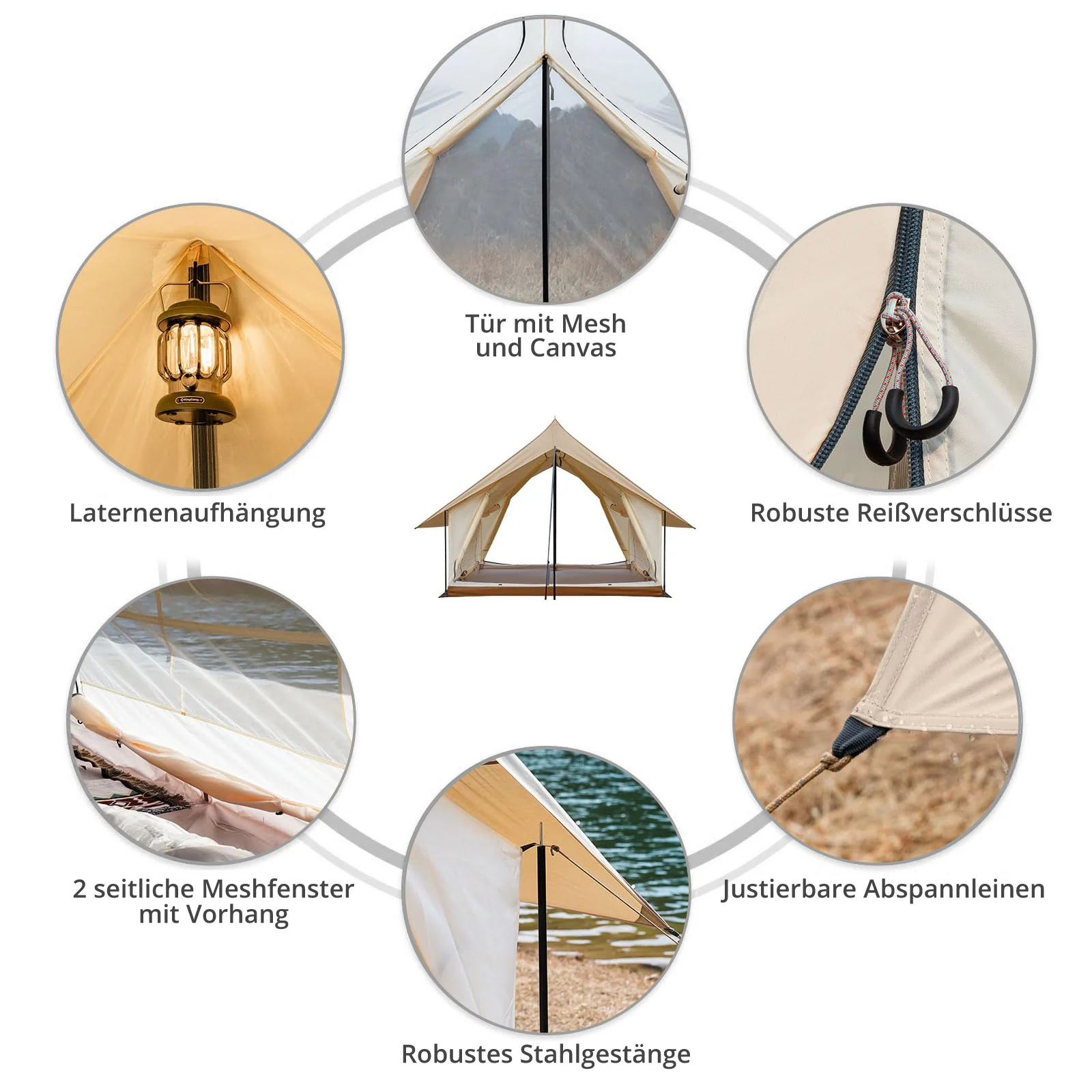 2025 KingCamp Pinehouse II – Tienda híbrida espaciosa para 4 personas, ventilación flexible y tejido técnico de mezcla de algodón