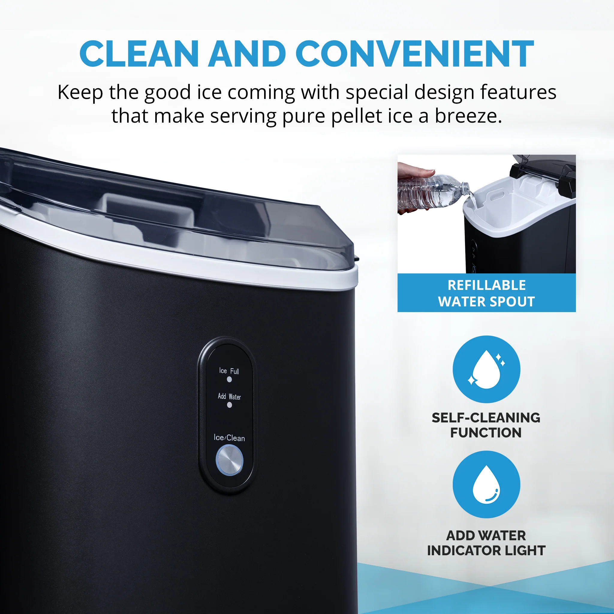 2025 Máquina de Hielo en Trozos de Mostrador Newair® – 33 lb/día