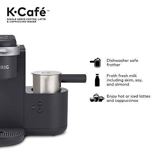 Keurig K-Cafe Cafetera de Una Taza K-Cup, para Café, Latte y Cappuccino, Incluye Espumador Apto para Lavavajillas, Capacidad para Shot de Café, Compatible con Todas las Cápsulas K-Cup, Carbón Oscuro