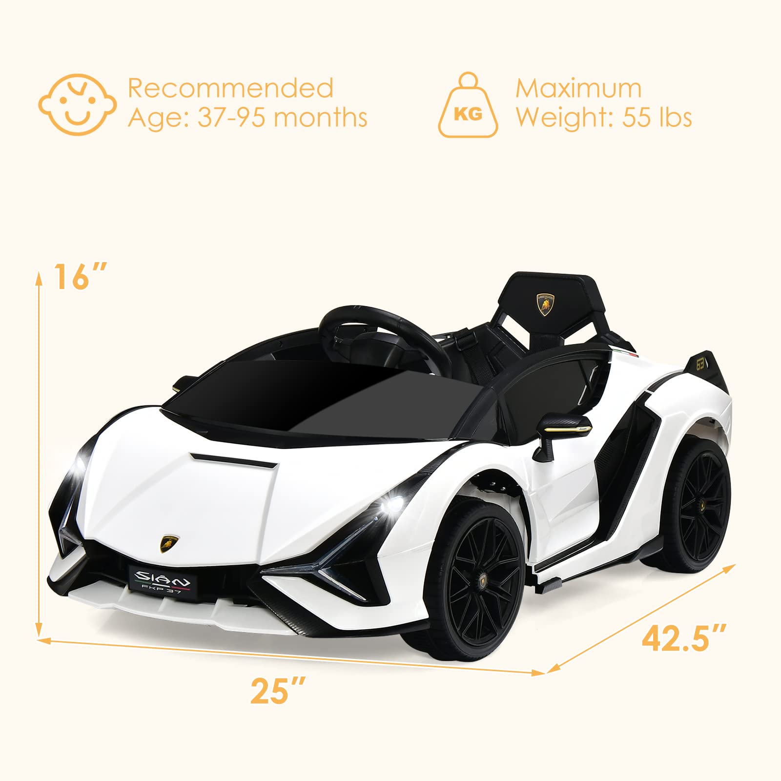 Lamborghini Licenciado Eléctrico con Suspensión y Bluetooth