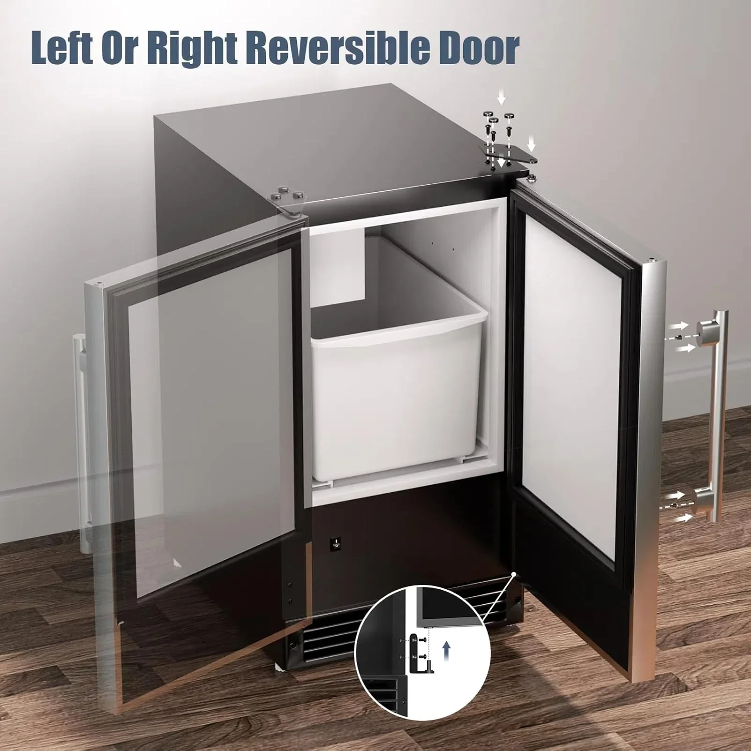 2025 COTLIN Máquina de Hielo Empotrable Sin Drenaje – Capacidad de 22 lb, Hielo en Forma de Media Luna, Acero Inoxidable, Uso Doméstico o Comercial, Certificada ETL