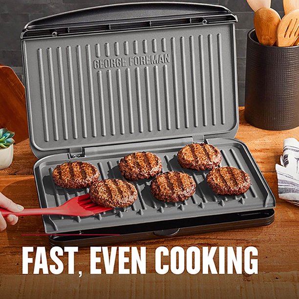 Parrilla Eléctrica de Interior George Foreman Clásica para 9 Porciones con Placas y Prensa para Paninis – Gris Metálico