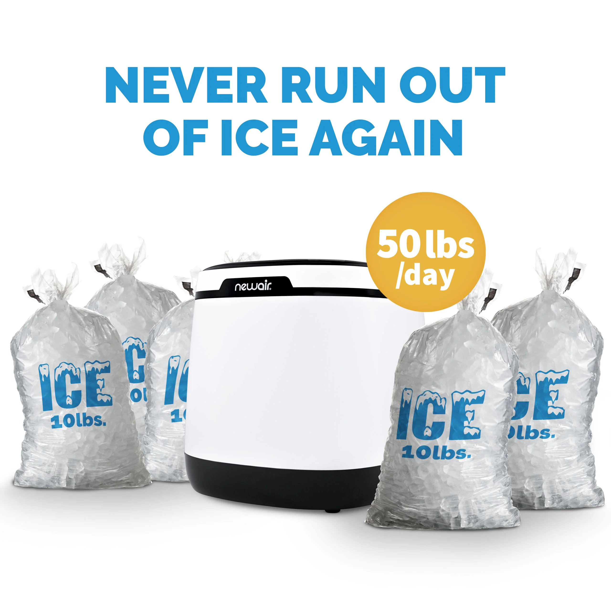 2025 Máquina de Hielo de Encimera Newair® – Cubos de Hielo en Forma de Bala, Blanco