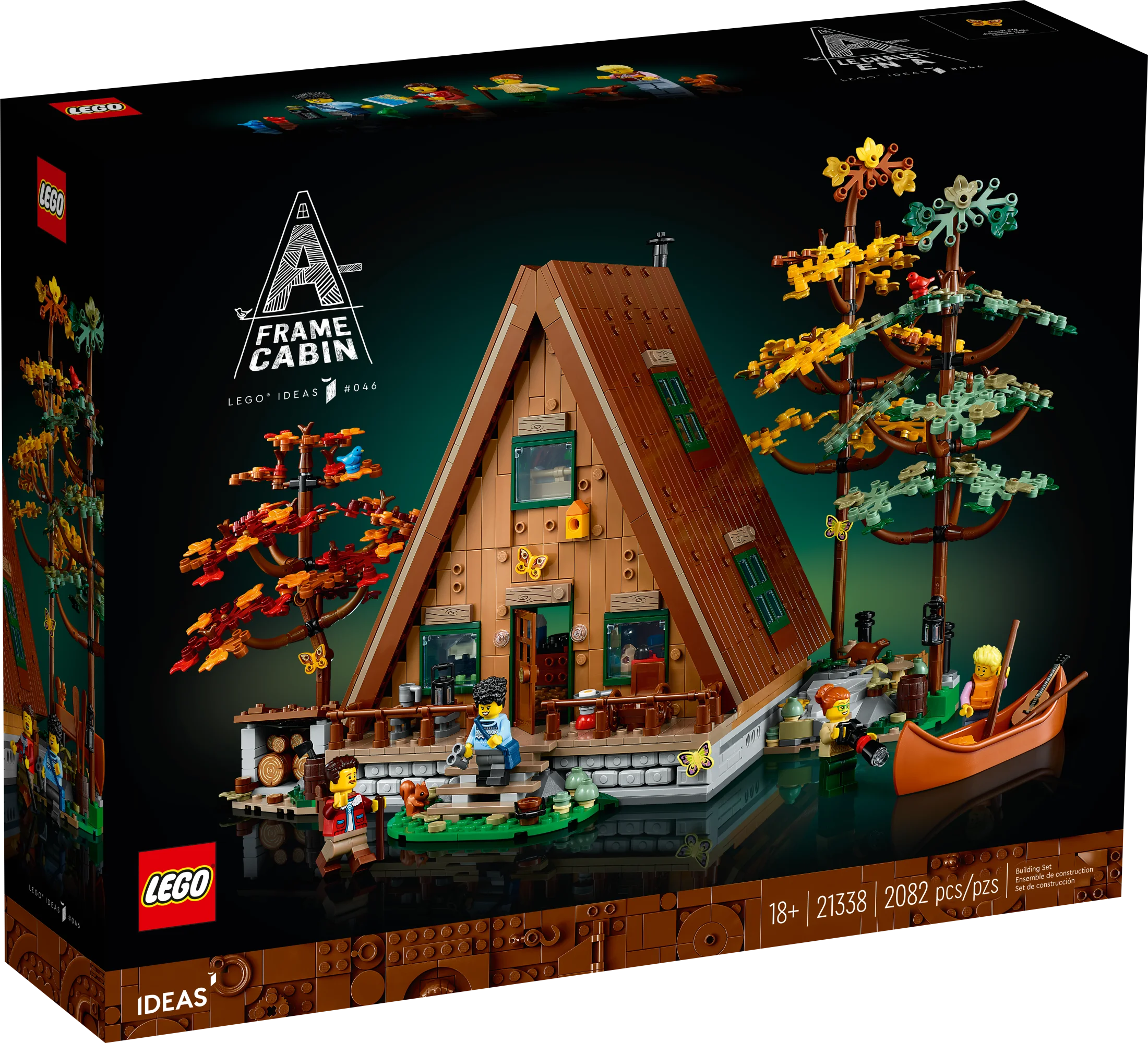 LEGO Ideas Cabaña A-Frame 21338 – Set Coleccionable para Exhibición, Kit de Modelo Construible para Adultos, Regalo para Amantes de la Naturaleza y la Arquitectura, Incluye 4 Minifiguras Personalizables y 11 Figuras de Animales