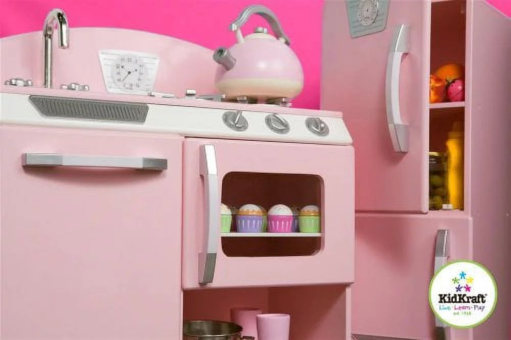 Cocina Retro KidKraft y Refrigerador en Rosa