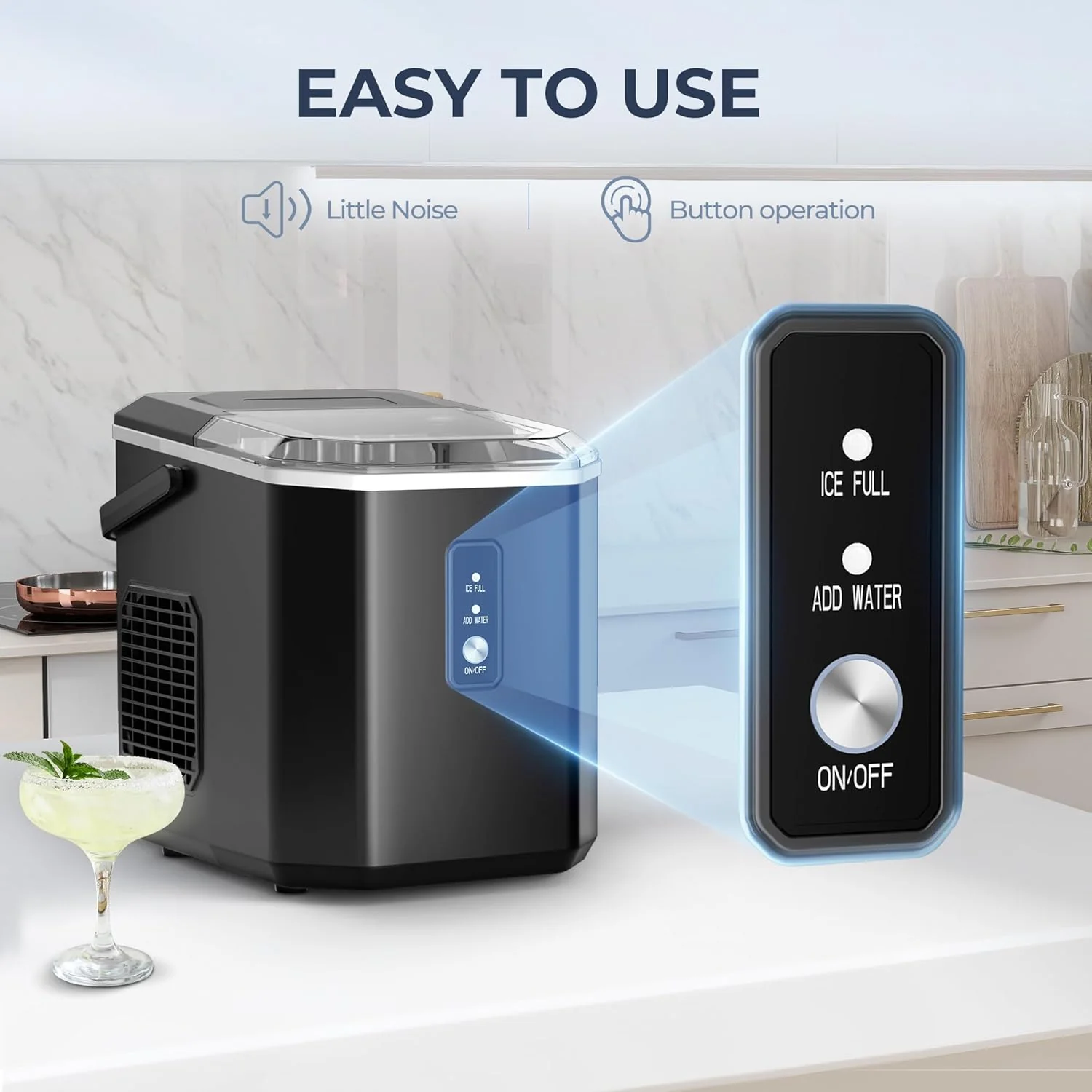 Fabricante de Hielo en Piezas EUHOMY para Mostrador – Listo en 8 Minutos, 16 kg/24H, Autolimpiante, Máquina de Hielo Portátil con Pala y Cubeta, Hielo Sonic Comestible para Casa, Fiestas, Camping o Caravana