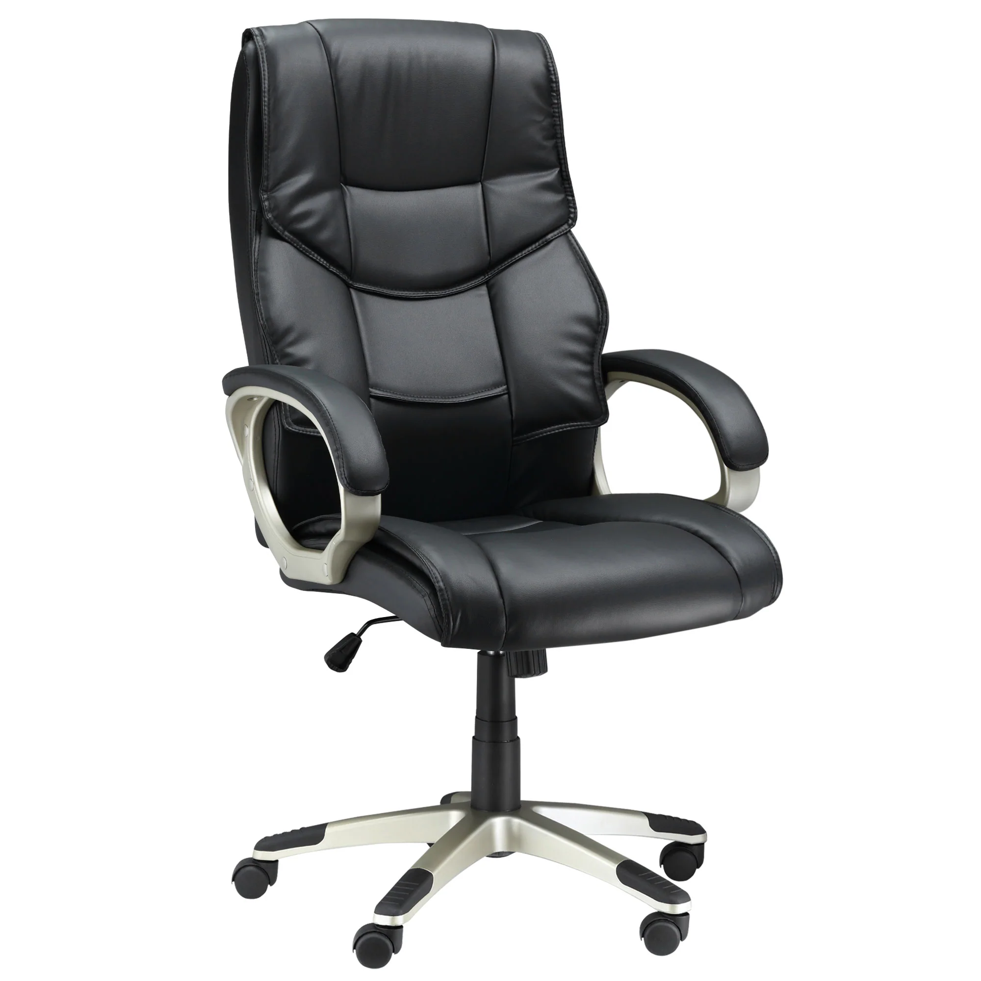 Silla de Oficina con Respaldo Alto, Sillón Giratorio de Cuero Sintético con Altura Ajustable, Negro