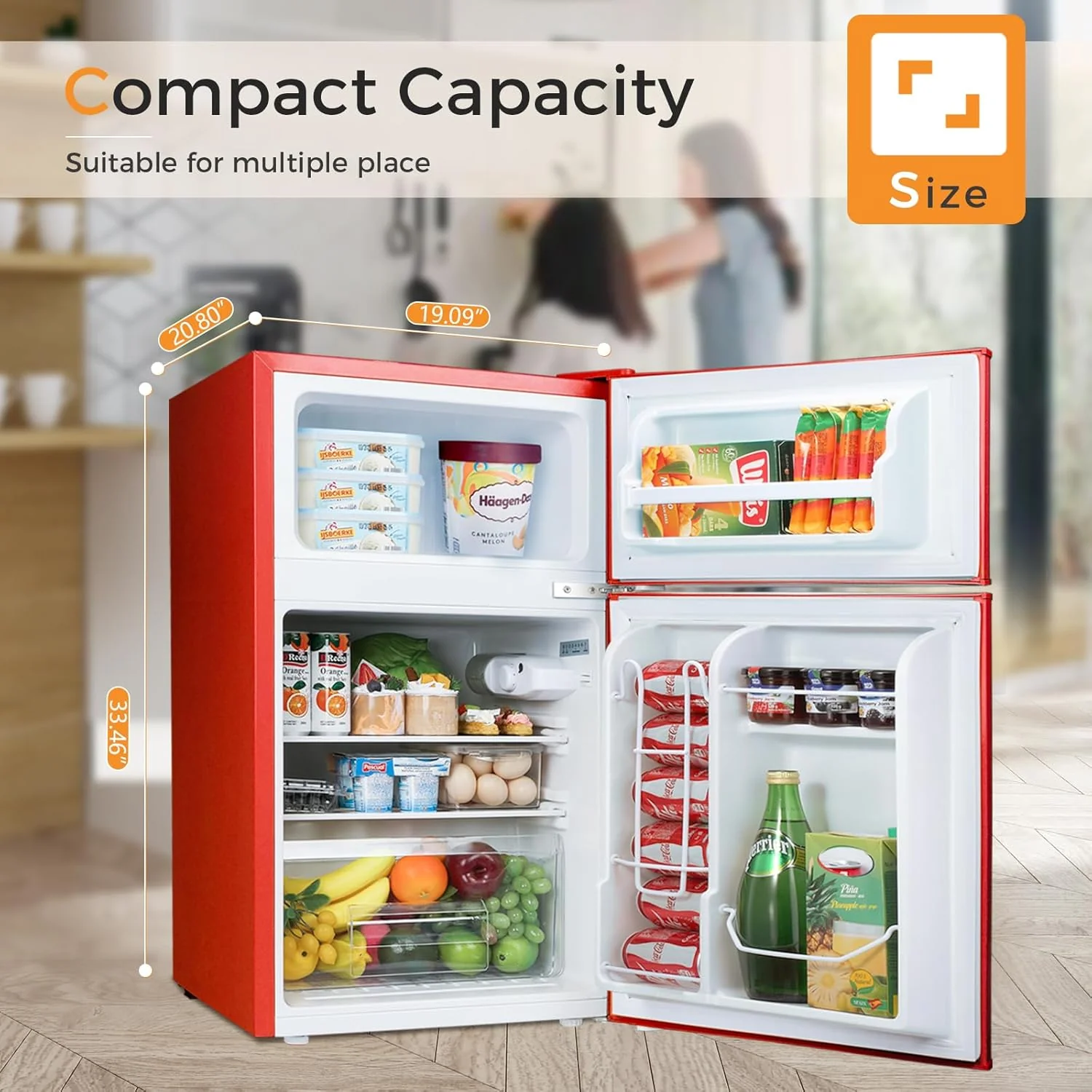 2025 Refrigerador compacto Antarctic Star con congelador separado, mini nevera de doble puerta, estantes ajustables y desmontables, estilo retro de acero inoxidable, para sala/cocina/dormitorio/oficina, 3,2 pies³, verde