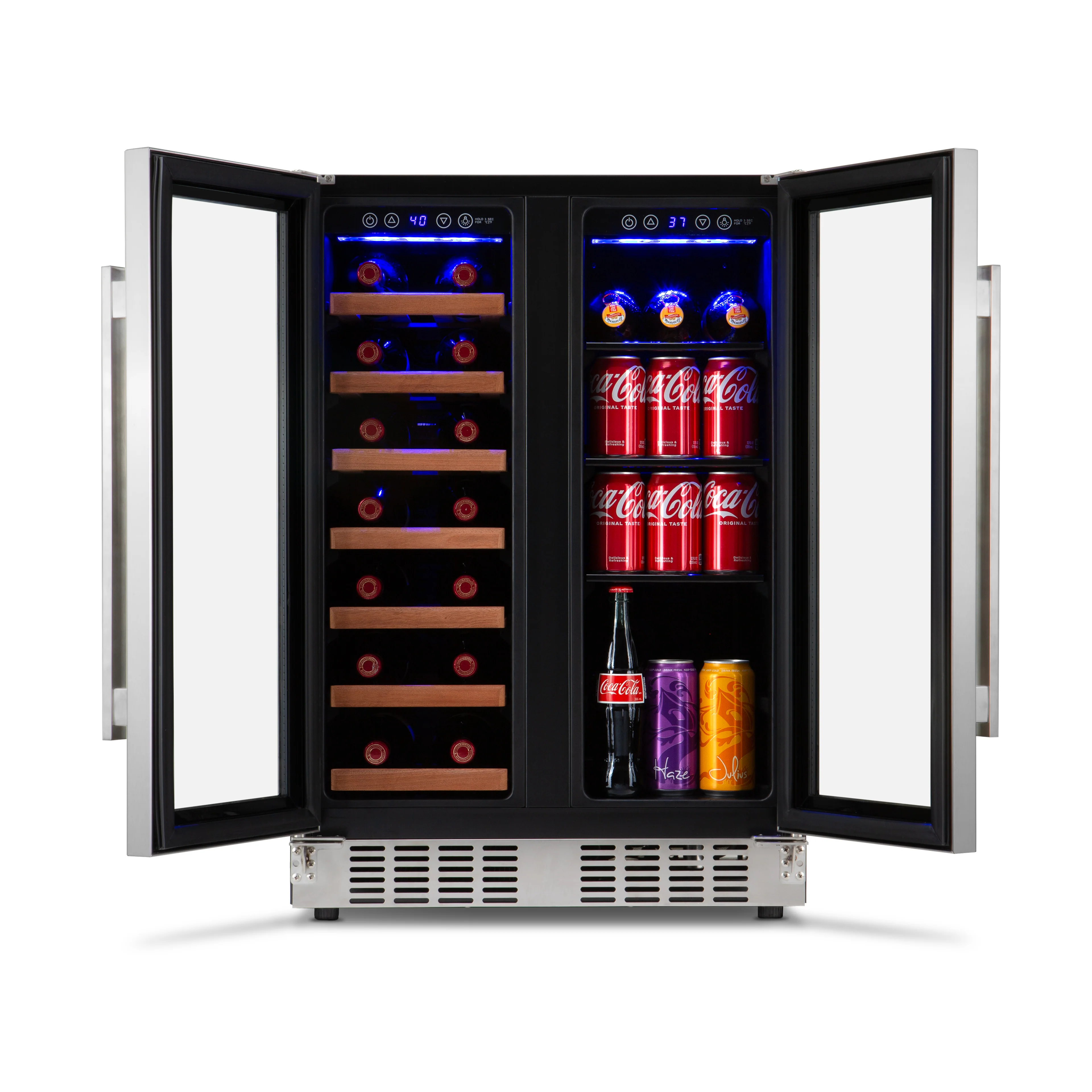 2025 Refrigerador para Vinos y Bebidas Newair – Doble Zona con Puertas Francesas (24 pulgadas)