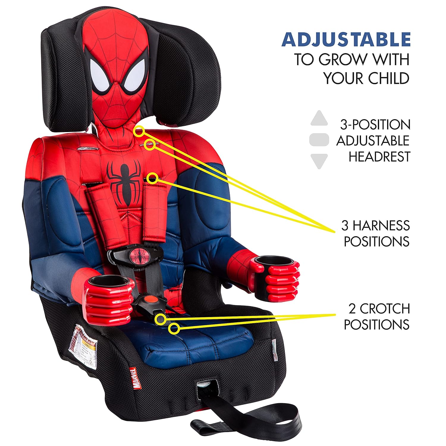 2025 Asiento Elevador KidsEmbrace Marvel Spider-Man 2 en 1 con Vista hacia Adelante y Sistema LATCH | Arnés de 5 Puntos 22-65 lbs, Convertible a Elevador con Cinturón 40-100 lbs | Ajustable
