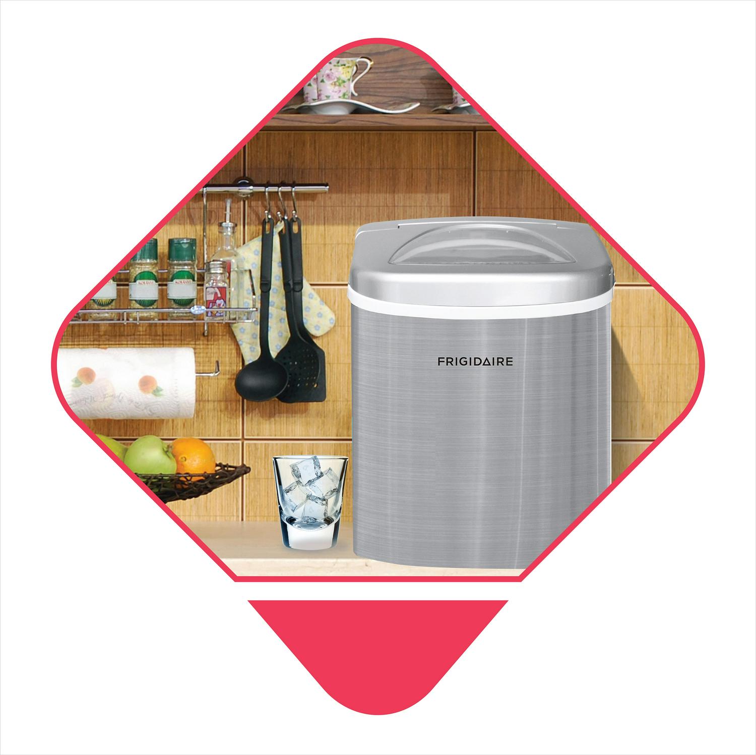 2025 Frigidaire – Máquina de hielo portátil de encimera 26 lb – Plateada (Modelo EFIC108)