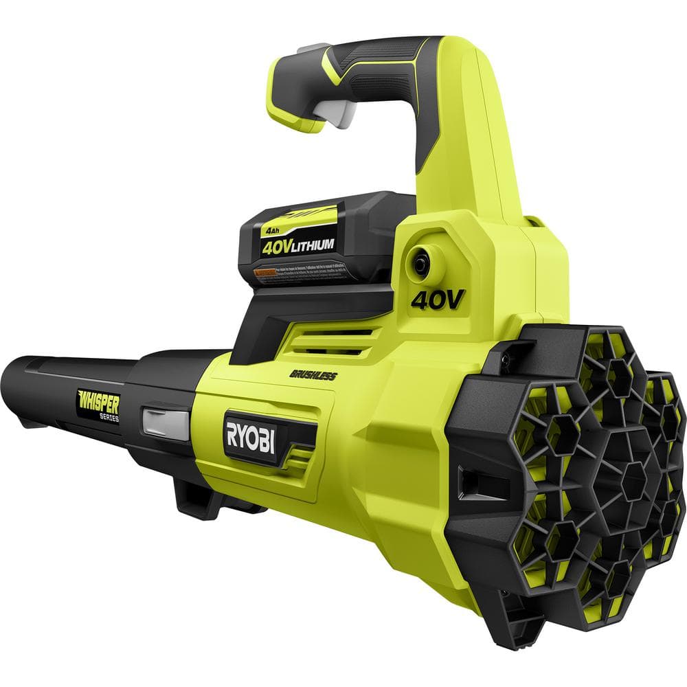 2025 Soplador de Mano RYOBI 40V Brushless 125 MPH 550 CFM de la Serie Whisper con Batería de 4.0 Ah y Cargador RY40470