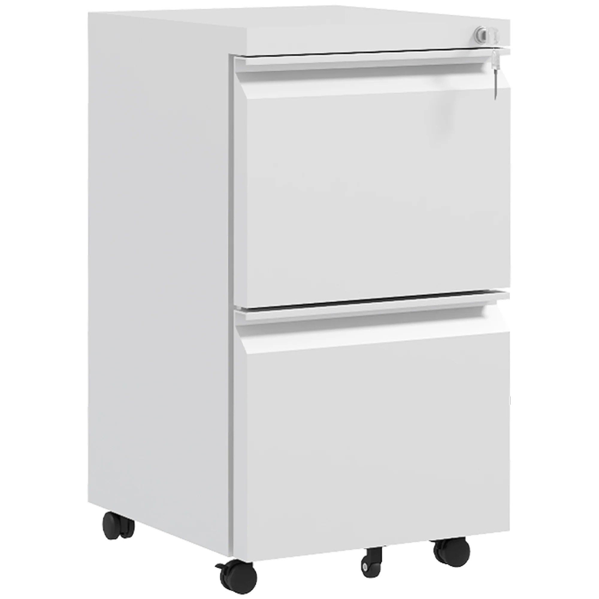 Archivador Móvil con 2 Cajones, Mueble de Archivo Cerrable de Acero, Cuerpo Preensamblado, Blanco