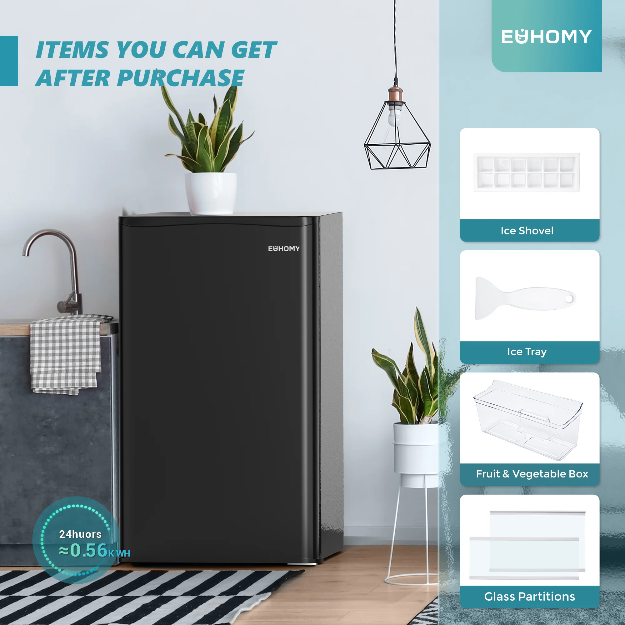 2025 Mini refrigerador EUHOMY con congelador compacto, puerta única