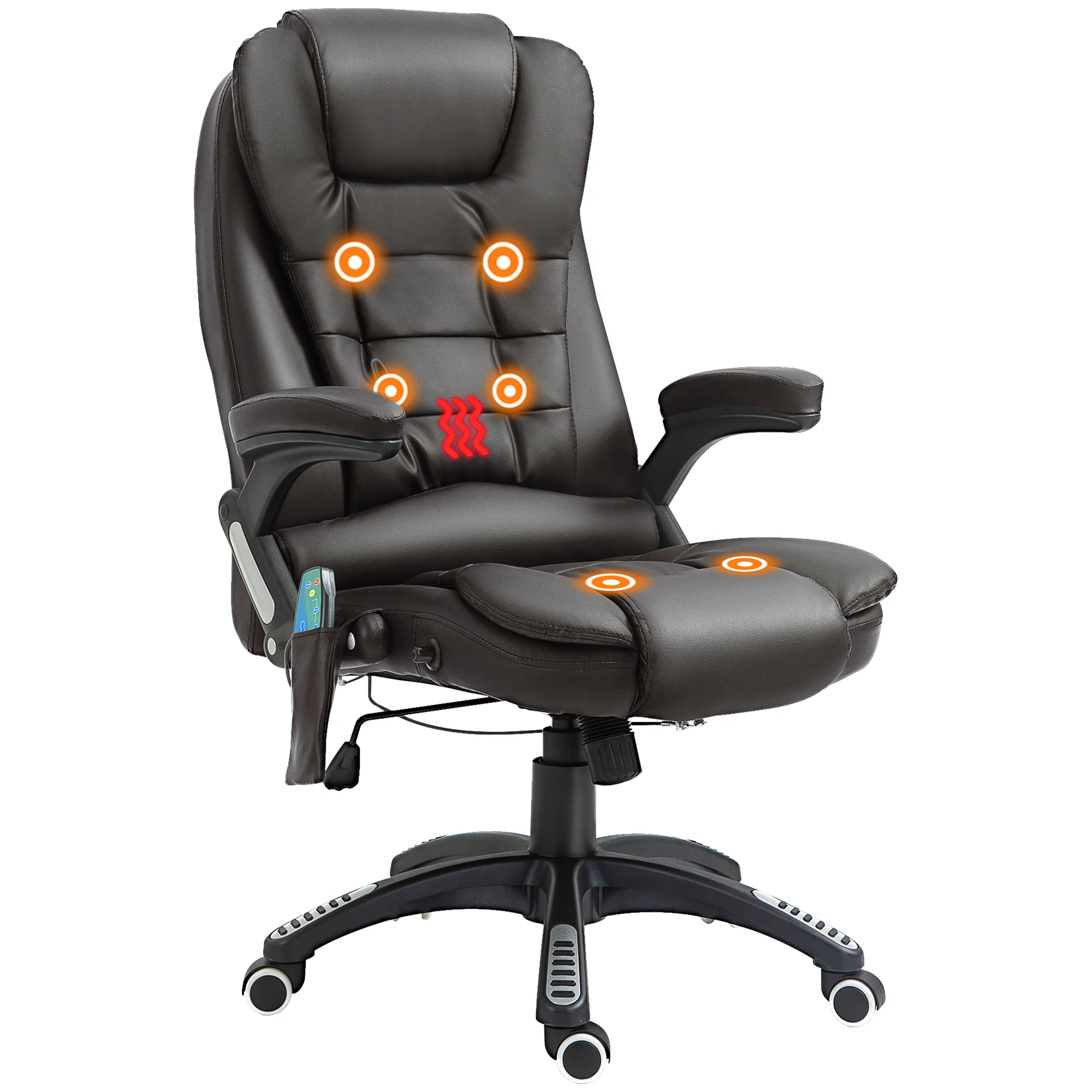 Silla de oficina ejecutiva con masaje y calefacción, sillón de oficina de cuero PU con respaldo alto, marrón