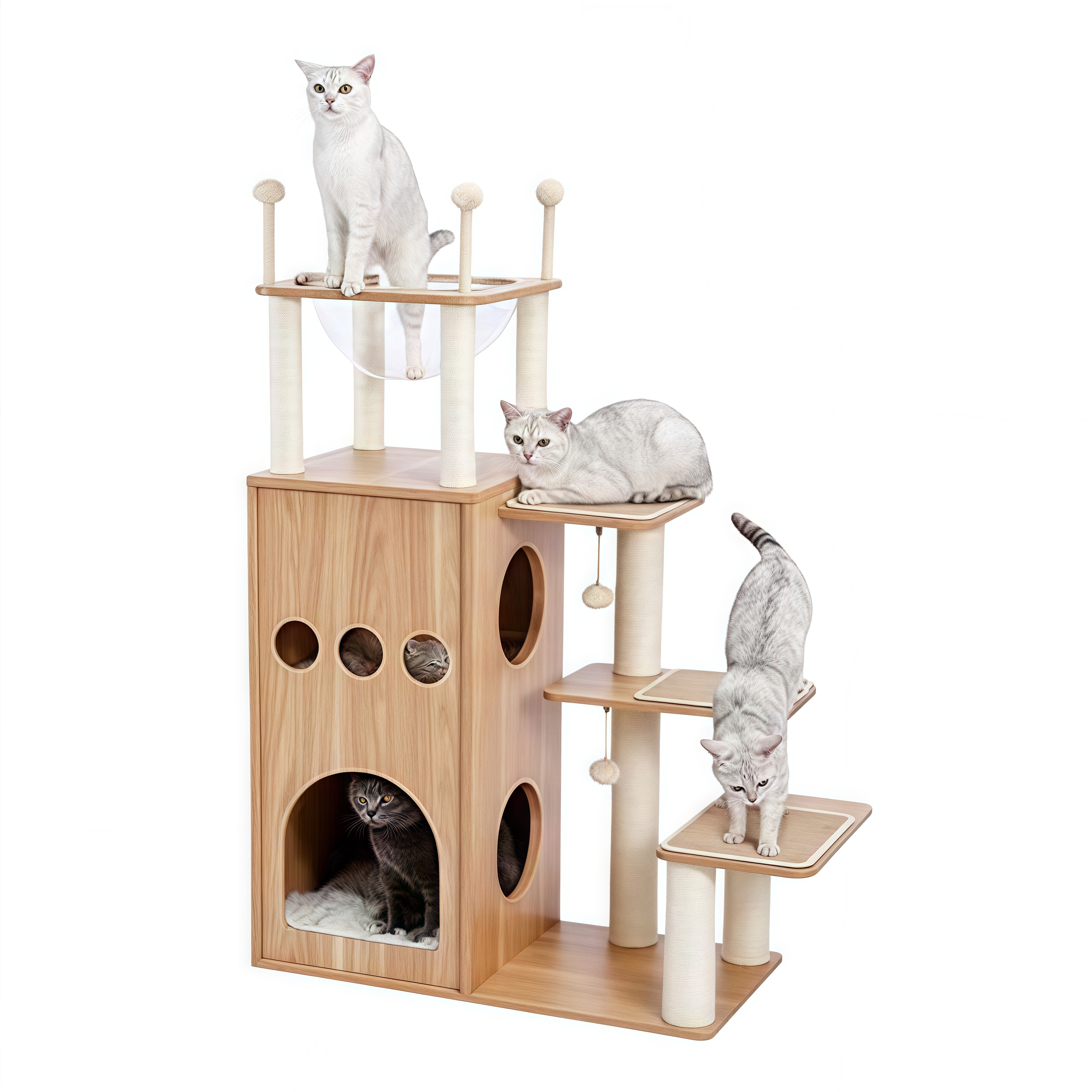 Árbol para Gatos Made4Pets, Torre Moderna para Gatos con Postes para Rascar Totalmente Recubiertos de Sisal