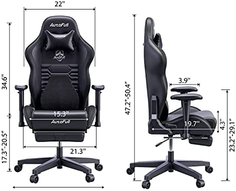 Silla de Oficina Gaming AutoFull con Soporte Lumbar Ergonómico, Estilo Racing, Cuero PU, Alta Respalda, Silla Giratoria Ajustable para PC