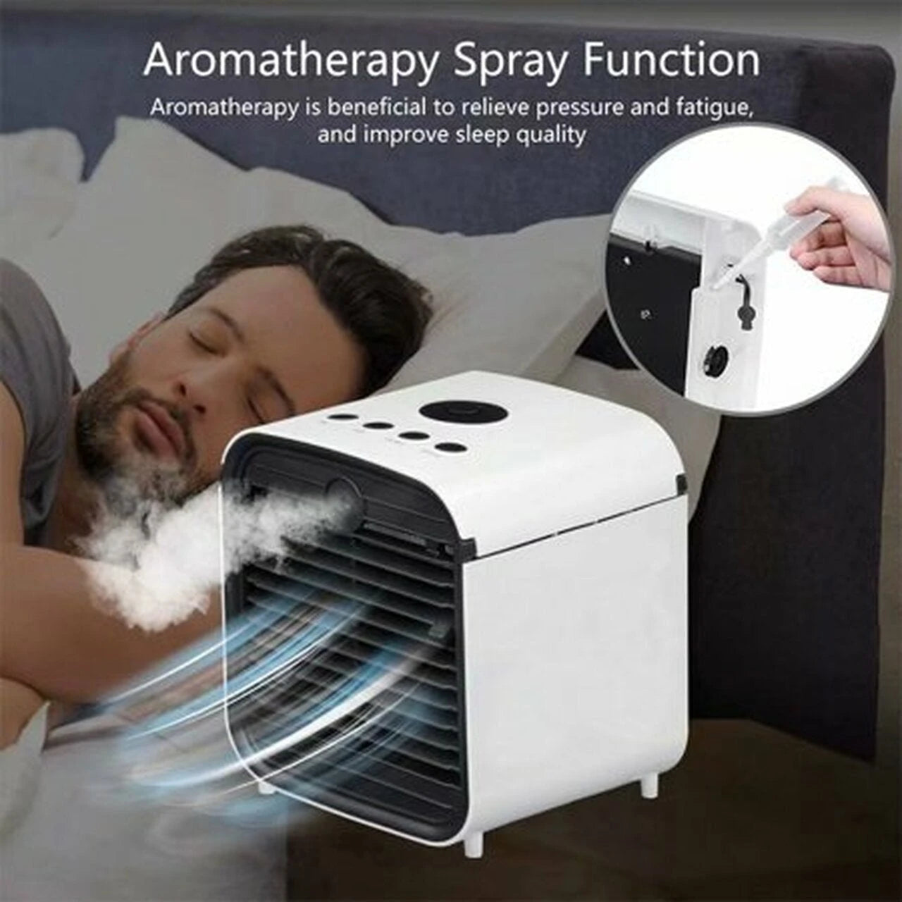 Mini Ventilador Multifuncional de Aire Acondicionado con LED, Humidificador, Purificador de Aire con Batería