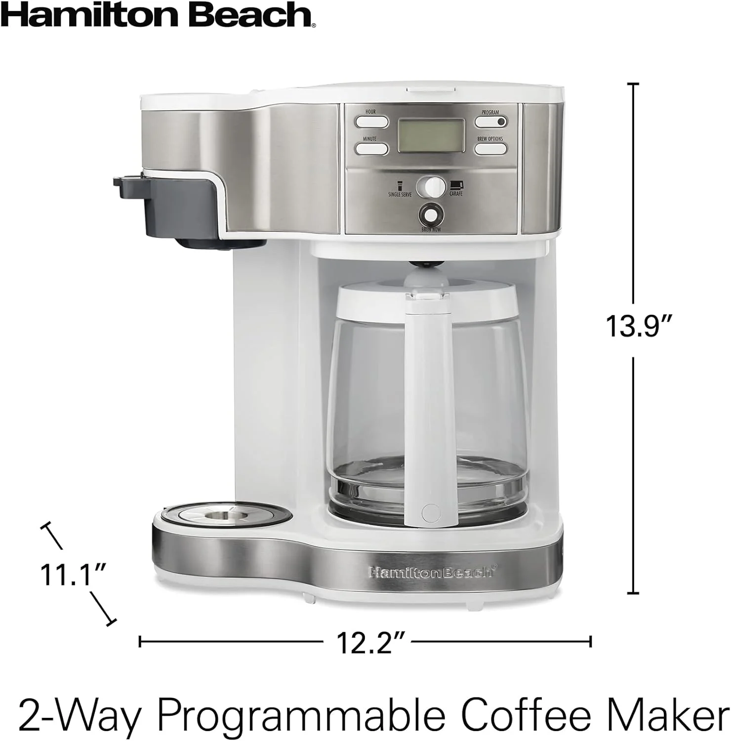 2025 Cafetera de goteo programable 2 en 1 Hamilton Beach, 12 tazas, jarra de vidrio, función pausa y sirve automática, color negro (49980R)