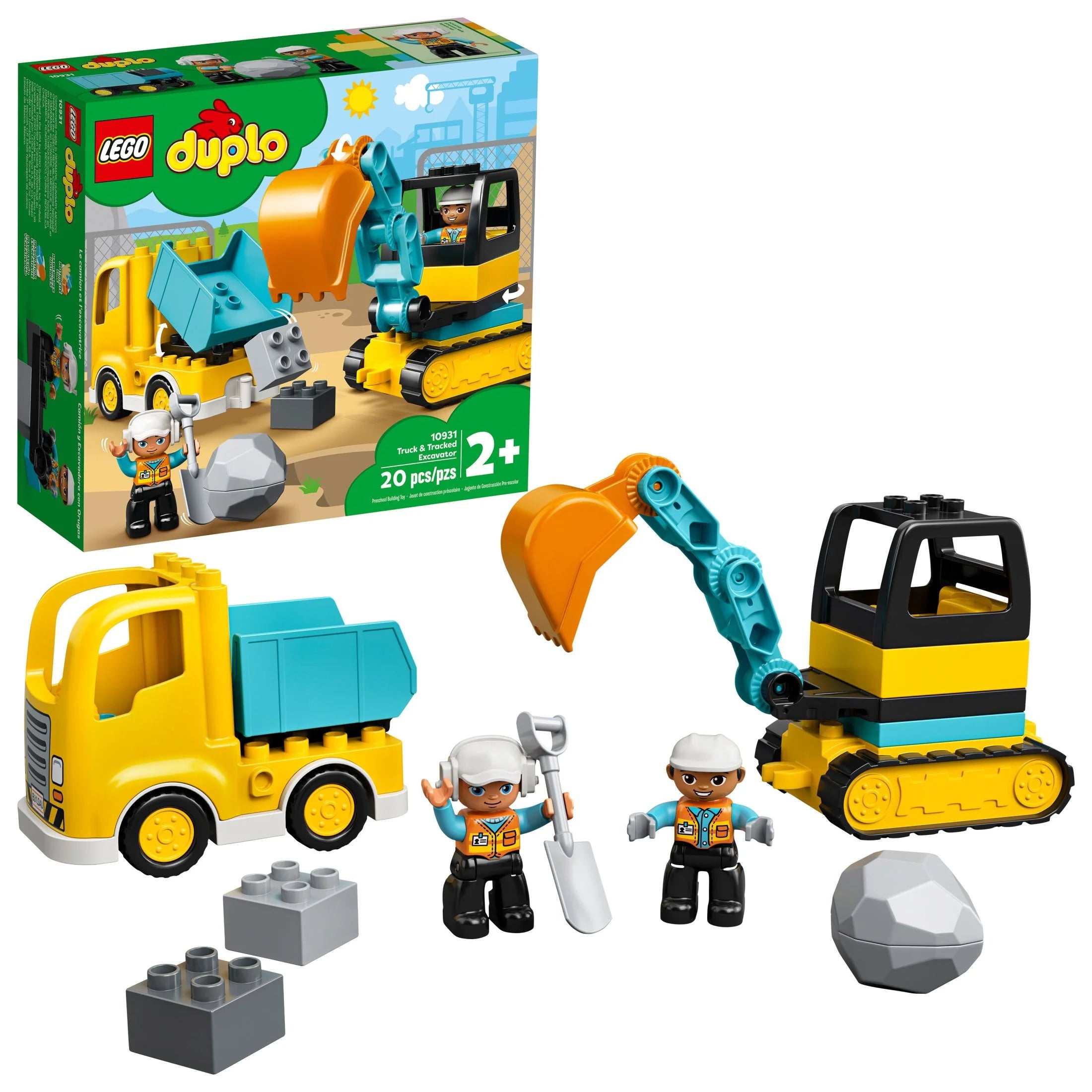 LEGO DUPLO Ciudad Camión y Excavadora de Orugas Vehículo de Construcción 10931, Juguete para Niños y Niñas de 2 a 4 Años, Desarrollo de Habilidades Motoras Finas