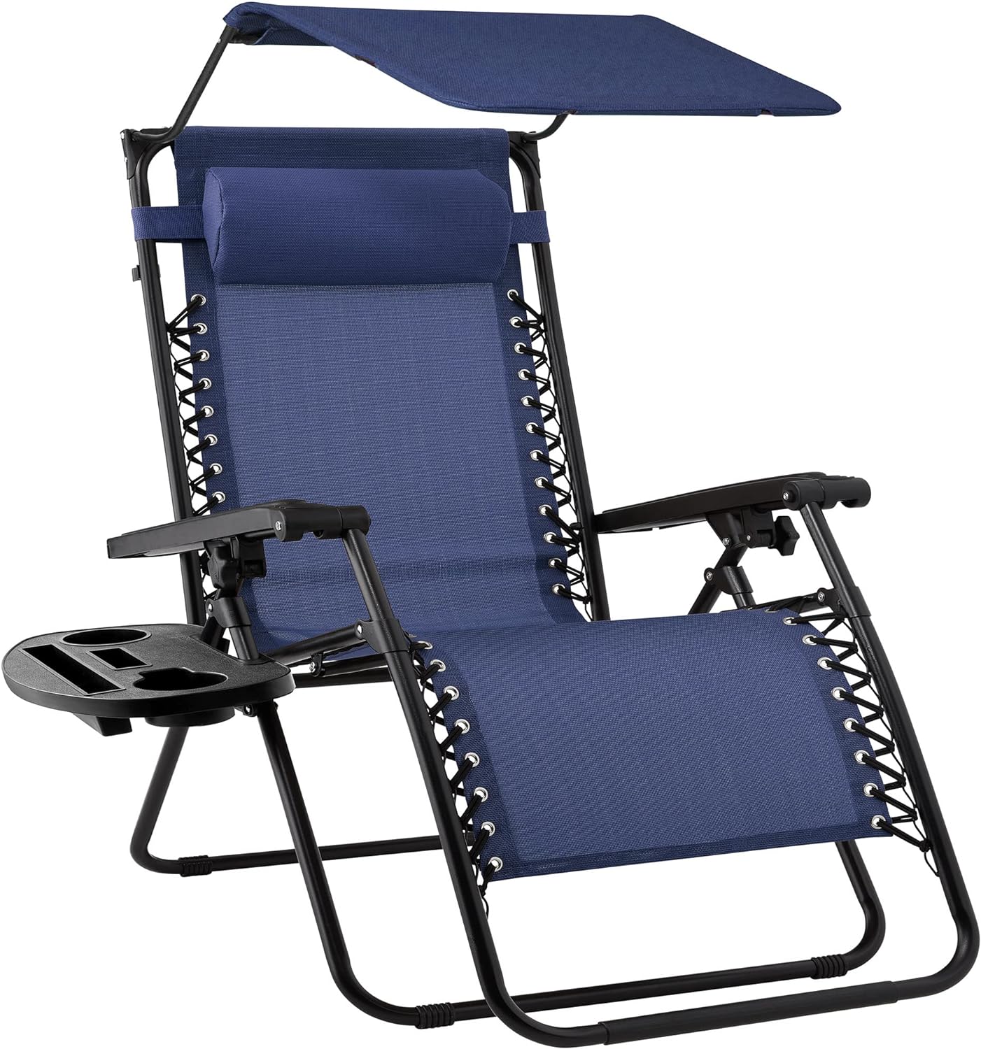 Best Choice Products – Silla Reclinable de Patio con Gravedad Cero, Ajustable y Plegable para Exteriores con Dosel, Almohada Cervical y Bandeja Lateral, Textileno – Azul Pavo Real