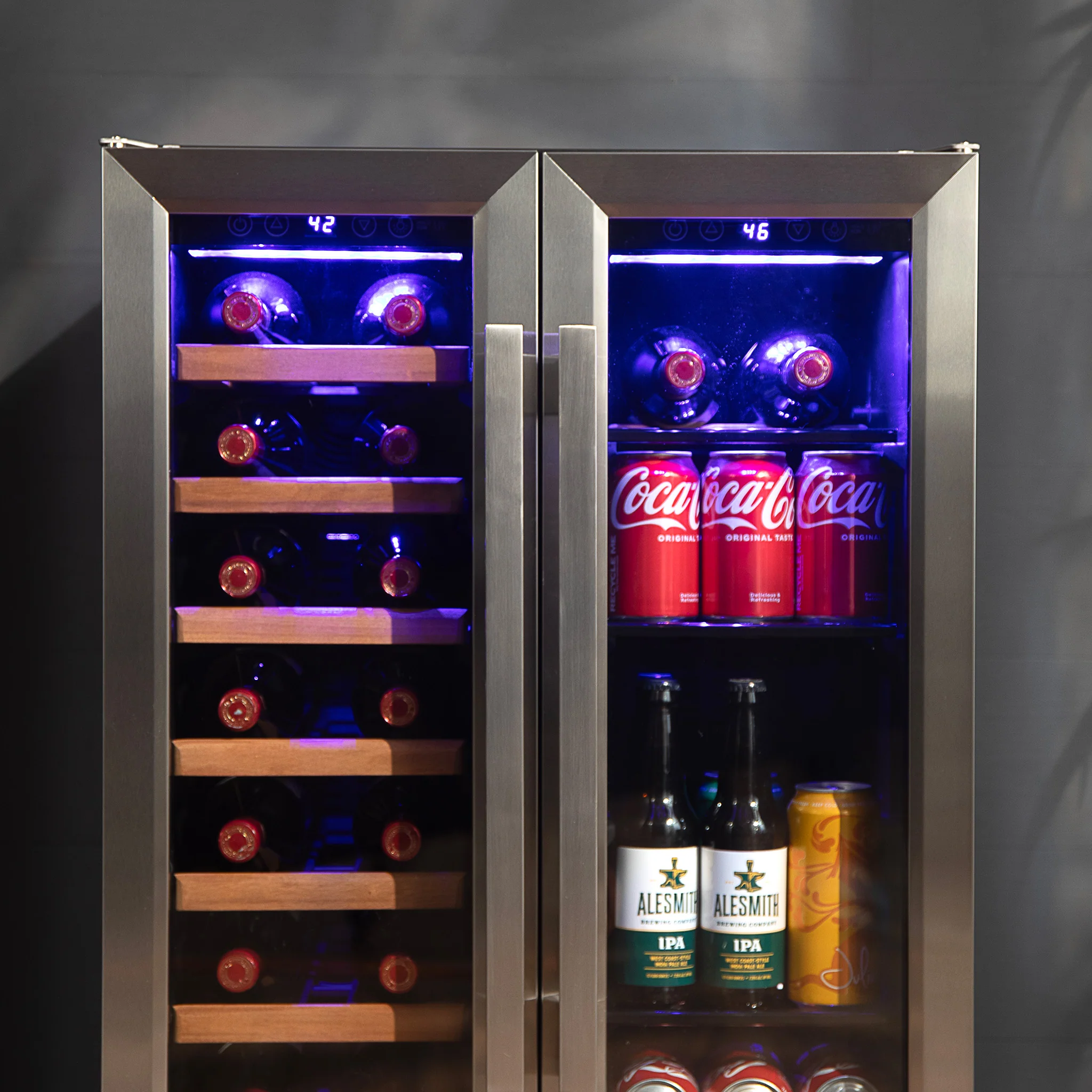 2025 Refrigerador para Vinos y Bebidas Newair – Doble Zona con Puertas Francesas (24 pulgadas)