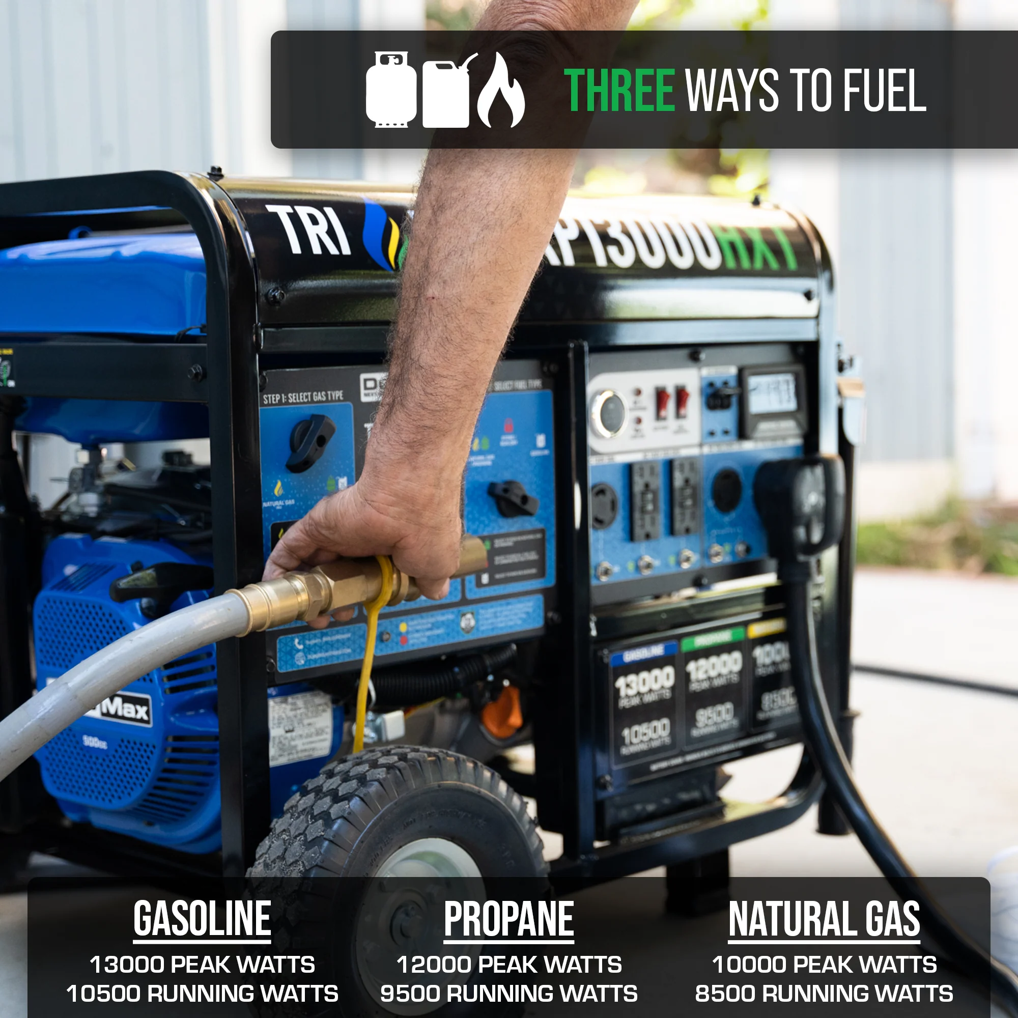 2025 Generador Portátil Trifuel 13 000 W HXT con Alerta de Monóxido de Carbono (CO)