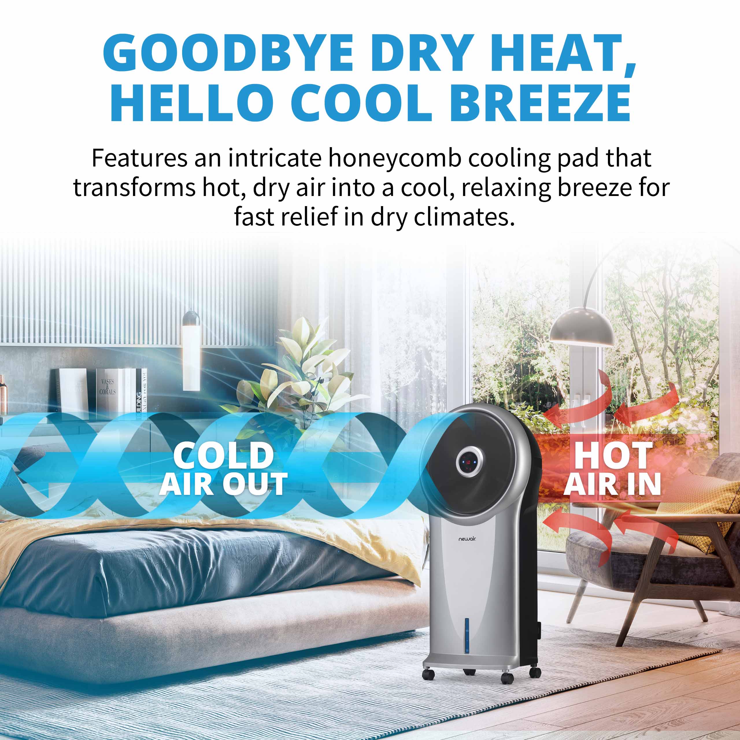 2025 Newair® Enfriador de Aire Evaporativo y Ventilador Portátil 470 CFM – Plateado